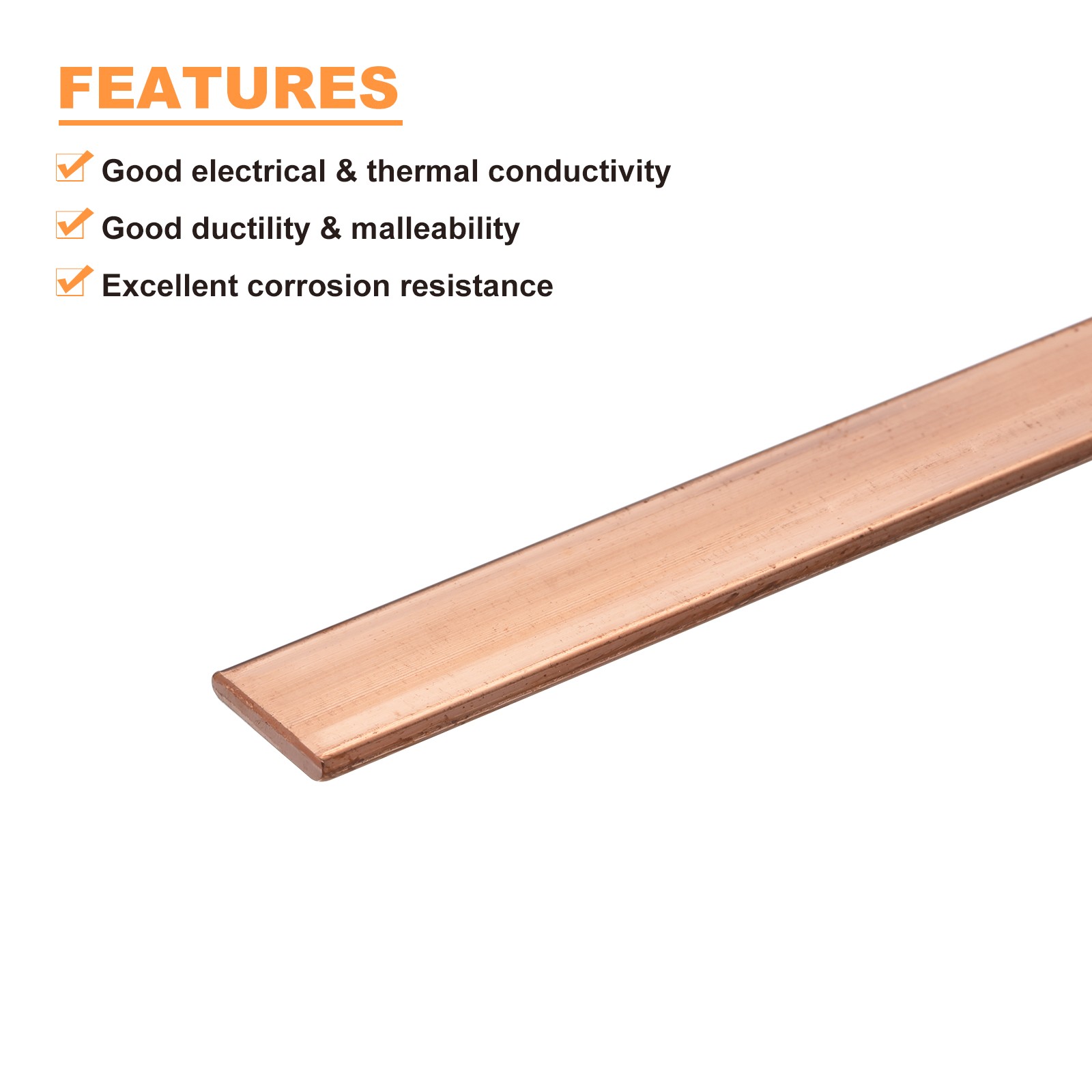 Copper Flat Bar, 5/64″ Thickness x 19/32″ Width x 10″ Length Copper Bar Stock