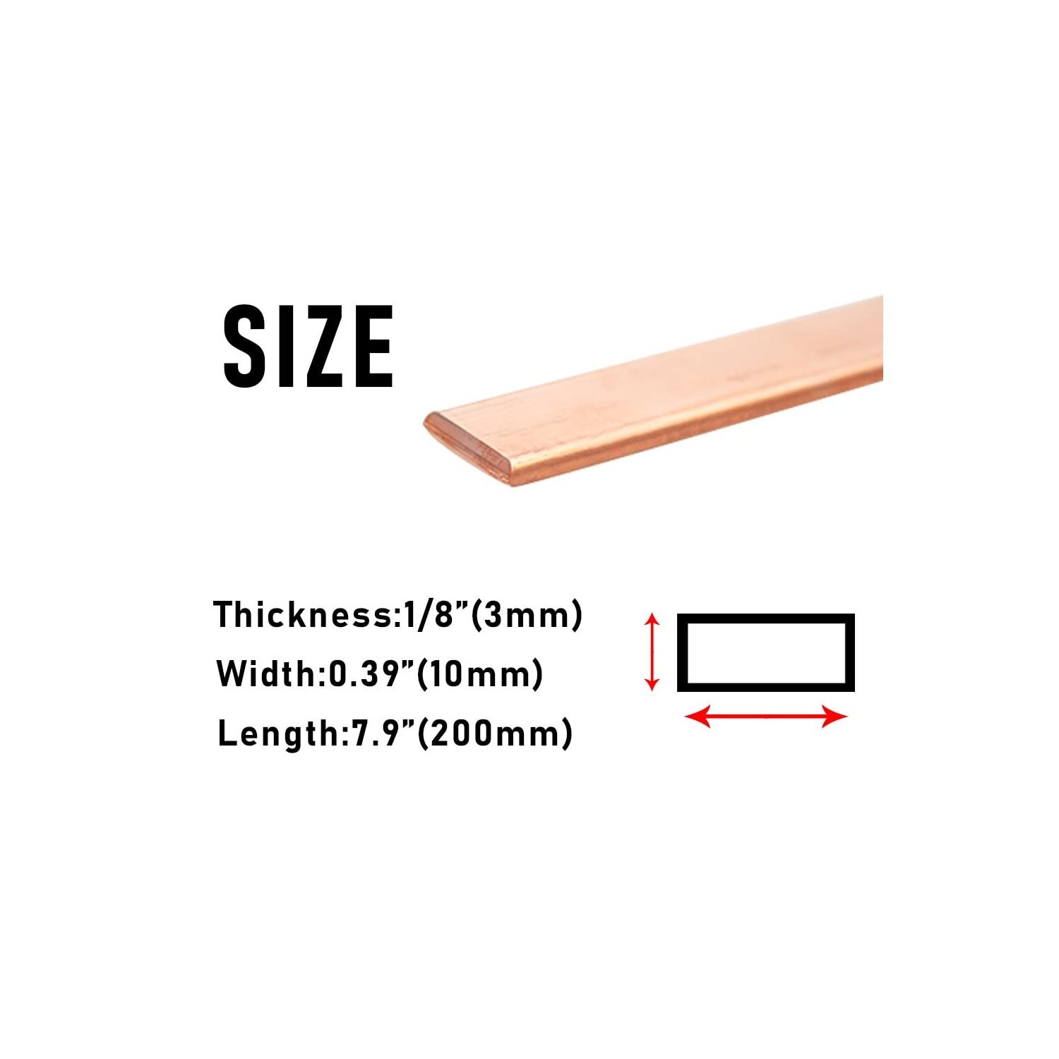 Copper Bar Stock 1/8″ x 0.4″ x 8″ for Power Distribution and Metal Smelting