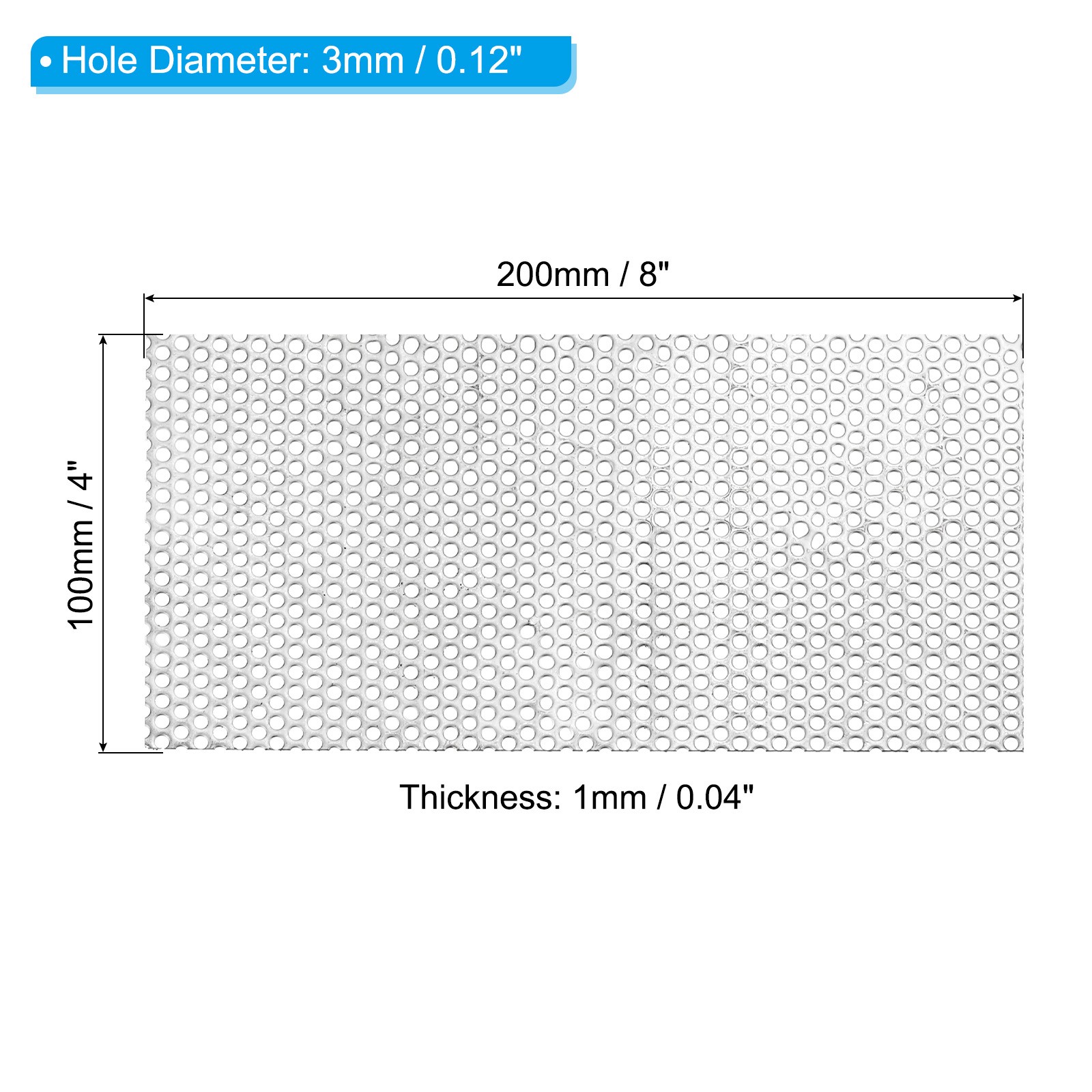 8″ x 4″ 304 Stainless Steel Perforated Sheet 0.12″ Hole 19GA Metal Mesh Plate