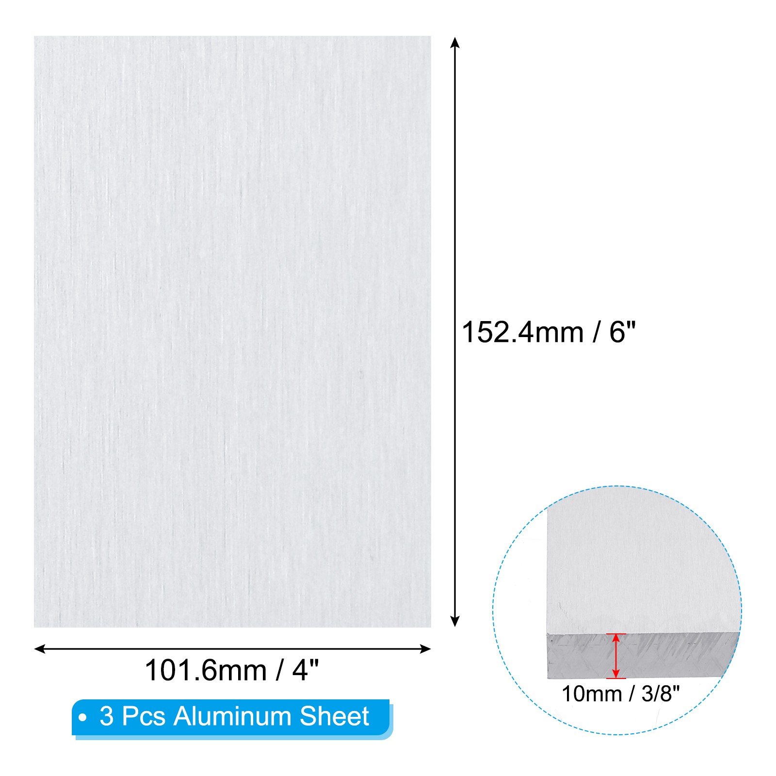 6061 T651 Aluminum Sheet Metal 4 x 6 x 3/8(0.4″) Inch 3Pcs Flat 10MM
