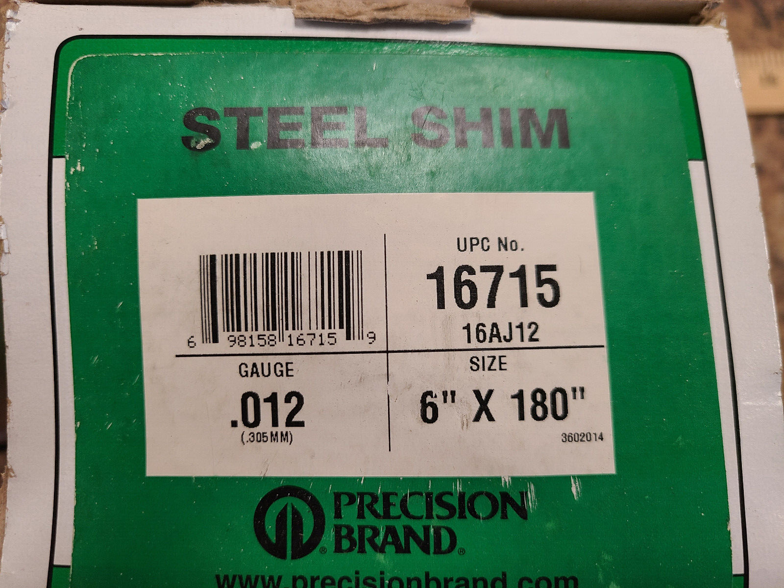 PRECISION BRAND STEEL SHIM ROLL 16715 .012X6″X180″