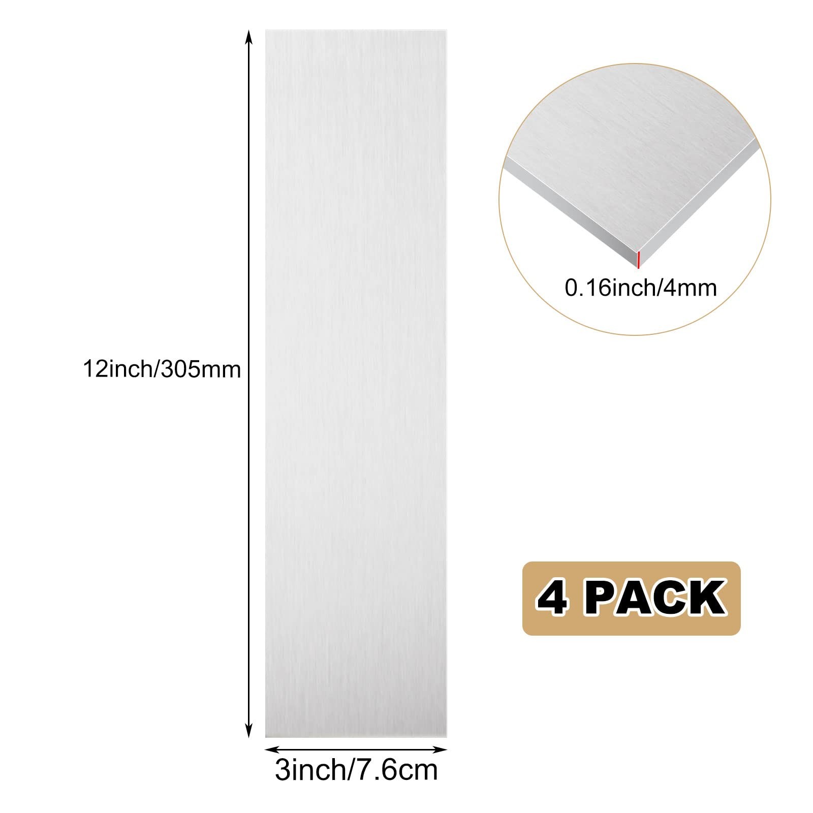 4 Pack 6061 Aluminum Sheet Metal 3x12x1/8 Inch Flat Plain Thin Aluminum Plate…
