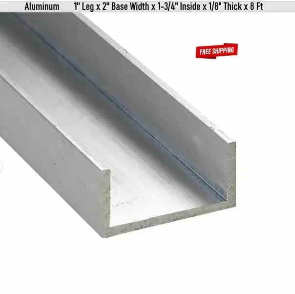 Aluminum U-Channel 8 Feet 1″ Leg x 2″ Base Width x 1-3/4″ Inside x 1/8″ Thick