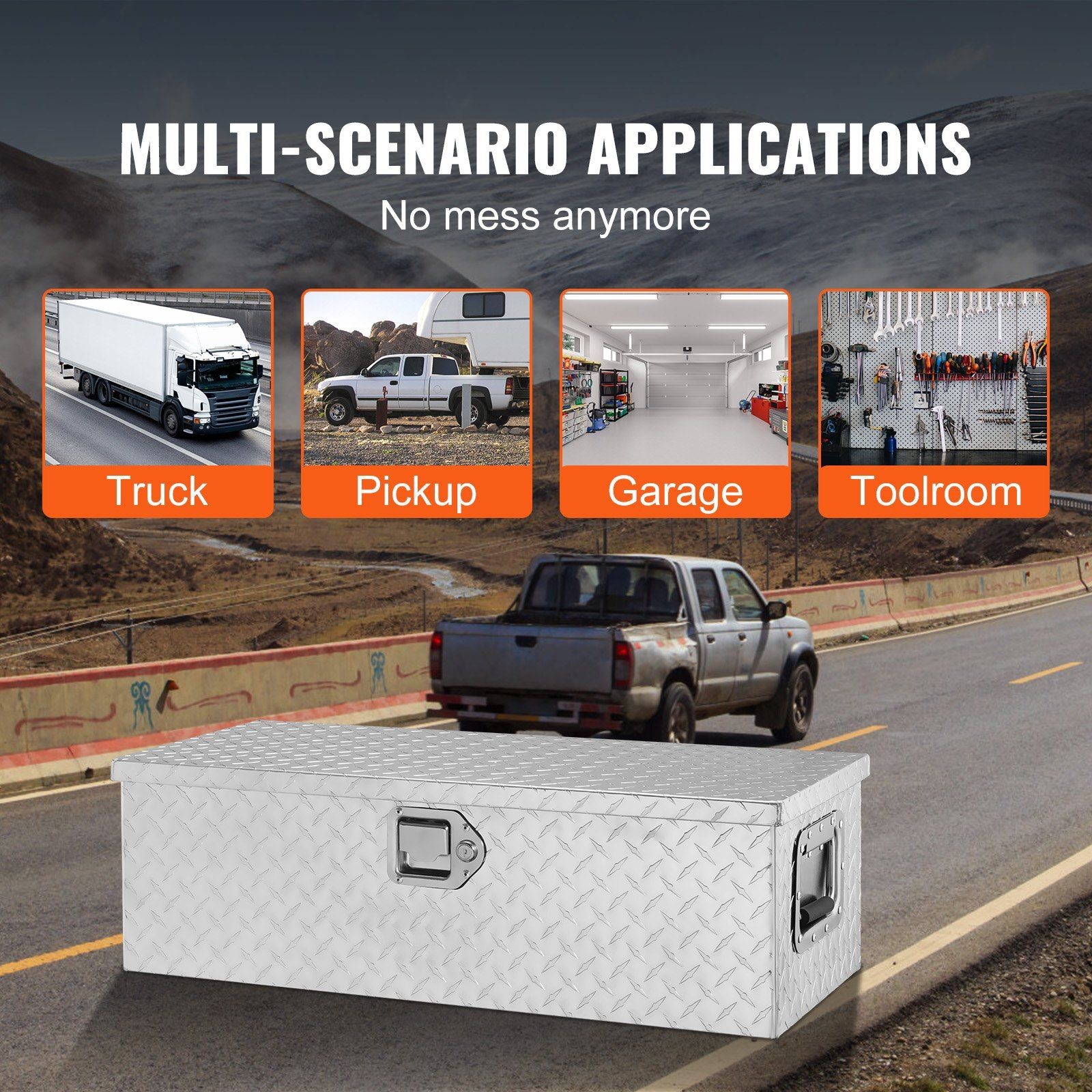 30x13x9.6in 300lb Heavy Duty Aluminum Diamond Plate Tool Box Silver & Lock