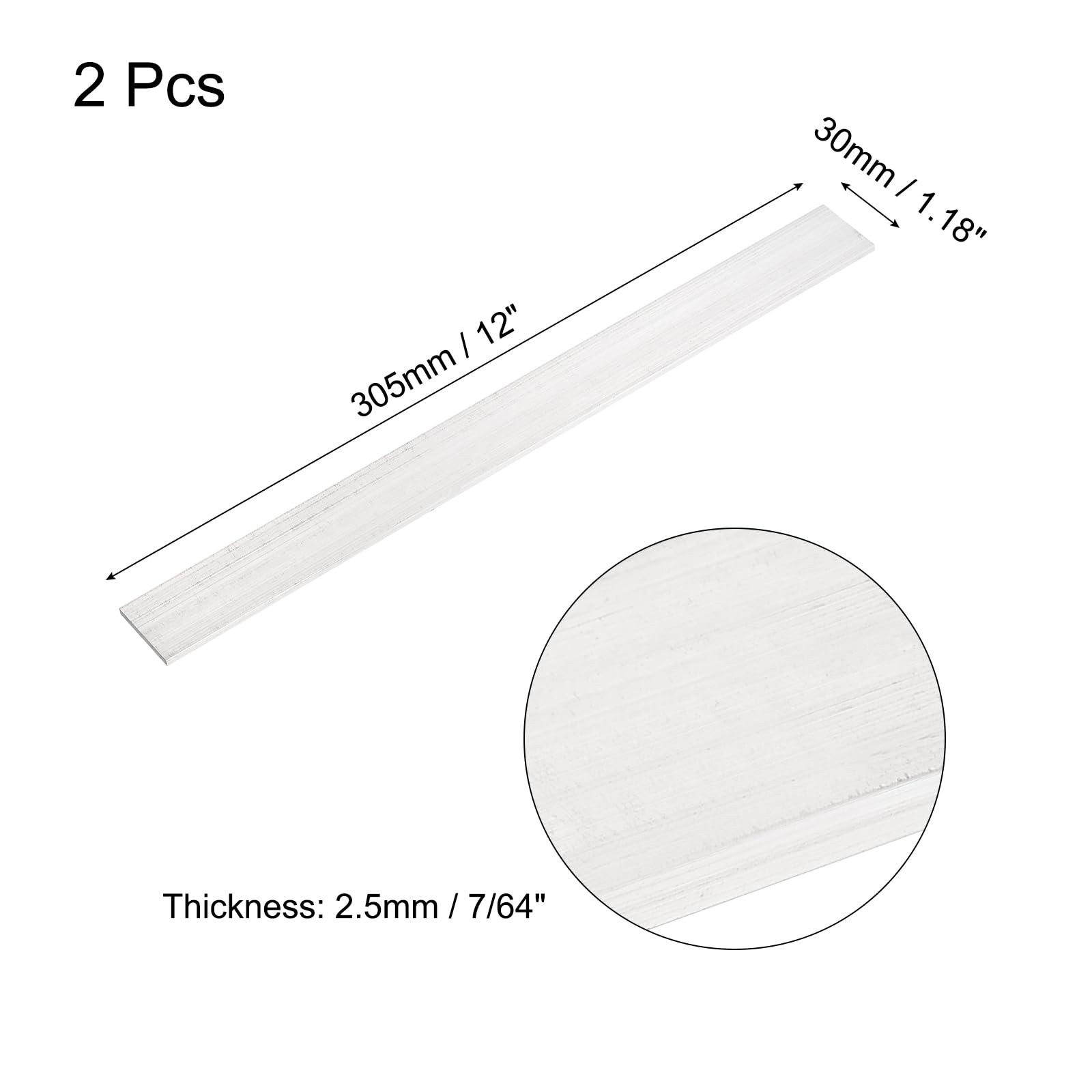 2 Pcs Square Aluminum Flat Bar, 1/8″ (2.5mm) Thick x 1 3/16″ (30mm) Width x 1…