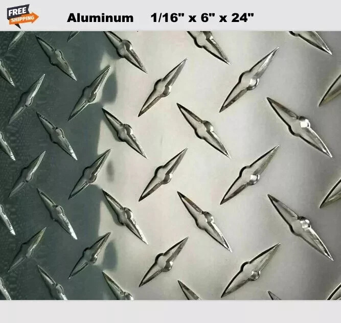 1/16″ Thick Aluminum Diamond Plate 6″ Wide x 24″ Long Polished Alloy Type 3003