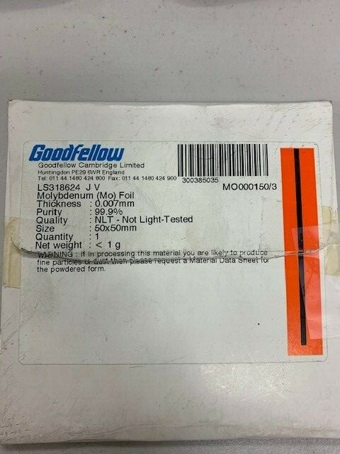 High Purity Molybdenum Lot, Mesh, Sheets, Rods , Powders, Alfa Aesar, Goodfellow