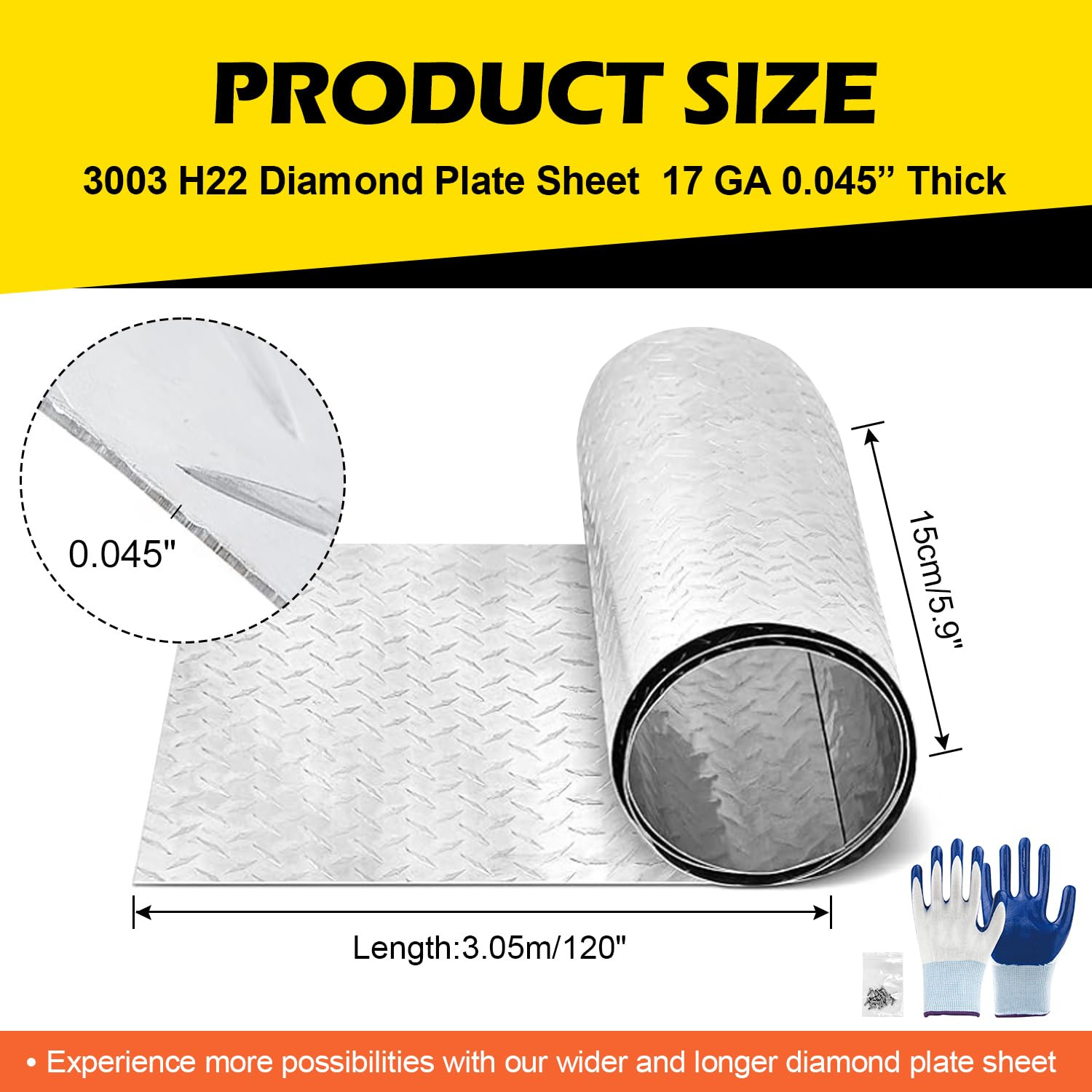 Diamond Plate Aluminum Sheet – 3003 H22, 17GA 0.045″ Thick, Heavy-Duty Aluminum