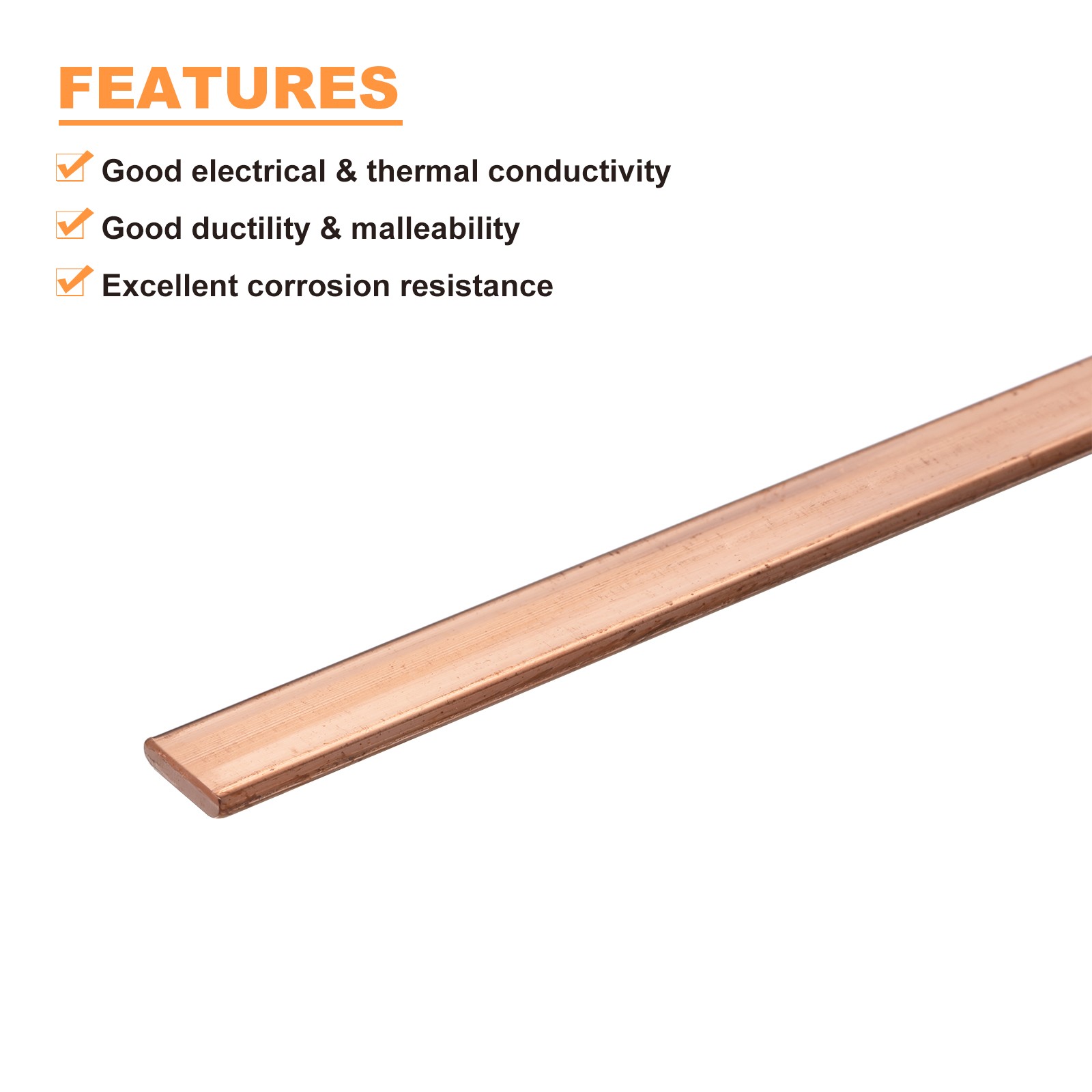 Copper Flat Bar 0.12″ Thickness x 0.39″ Width x 7.87″ Length Copper Bar Stock