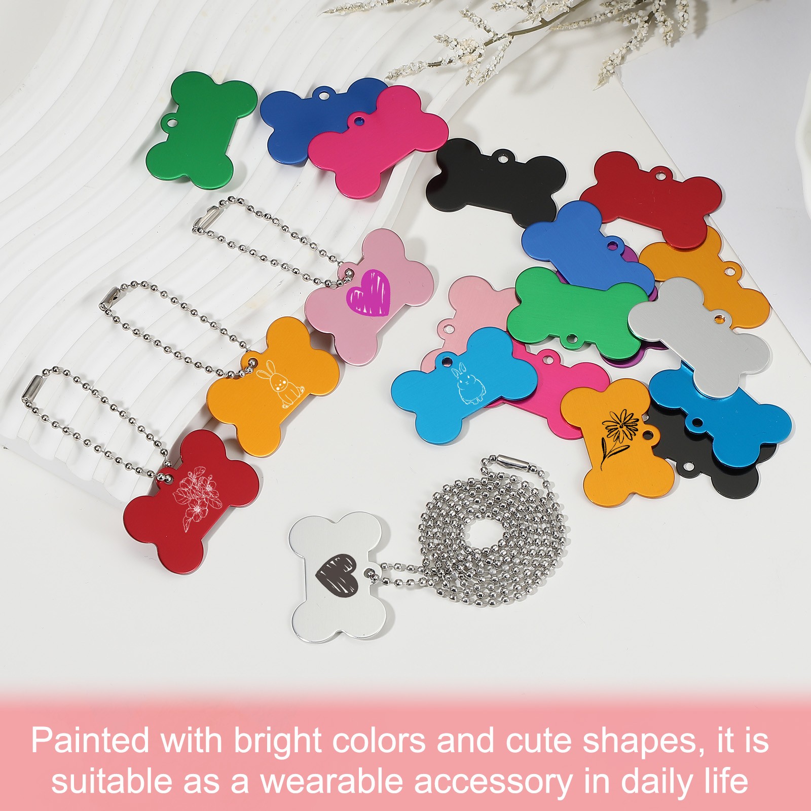 30Pcs Blank Tag Metal Stamping Tags, Bone Shape Engraved Tag, Purple
