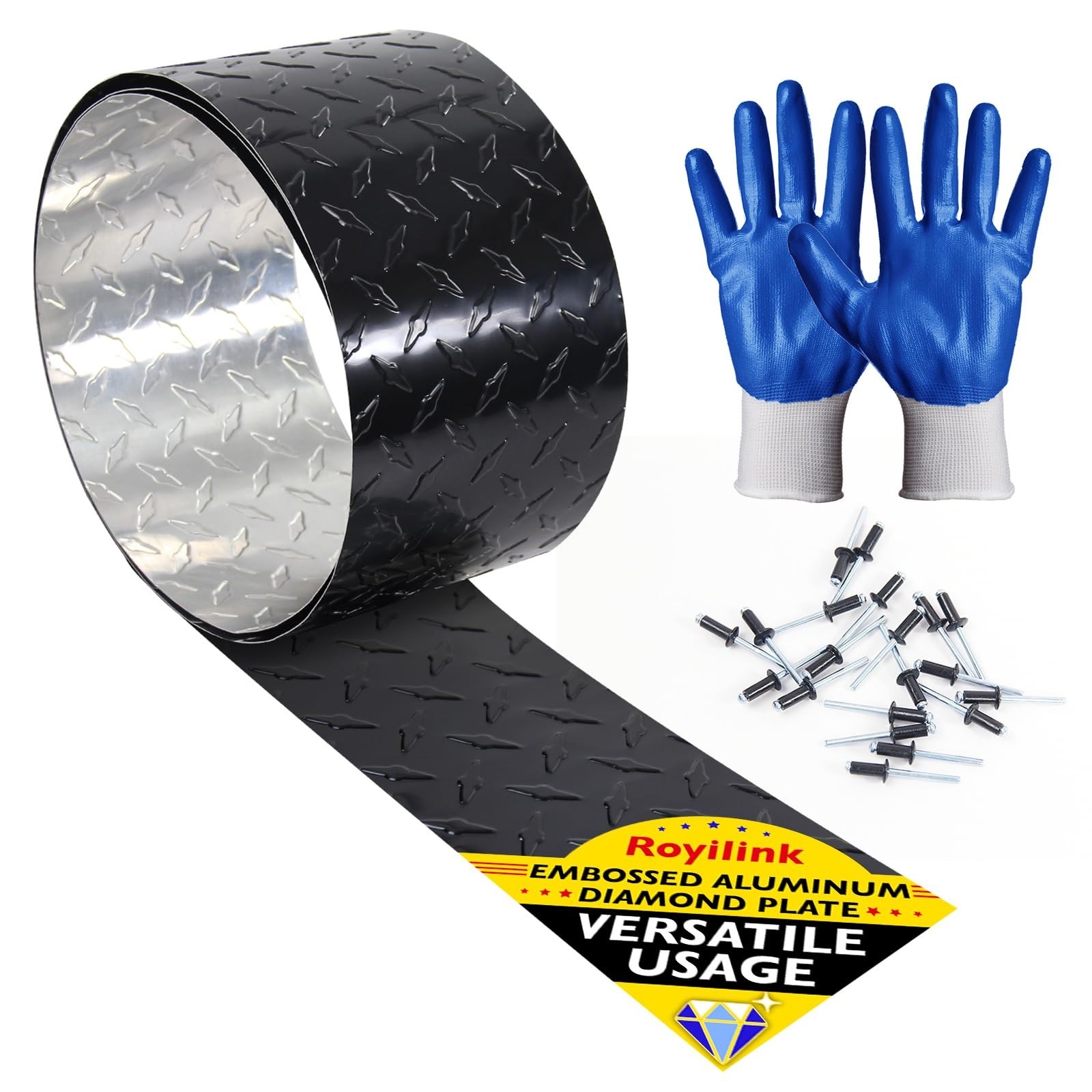 Black Embossed Aluminum Diamond Checker Plate Sheet – 8″ x 8′ Roll for Trailer,
