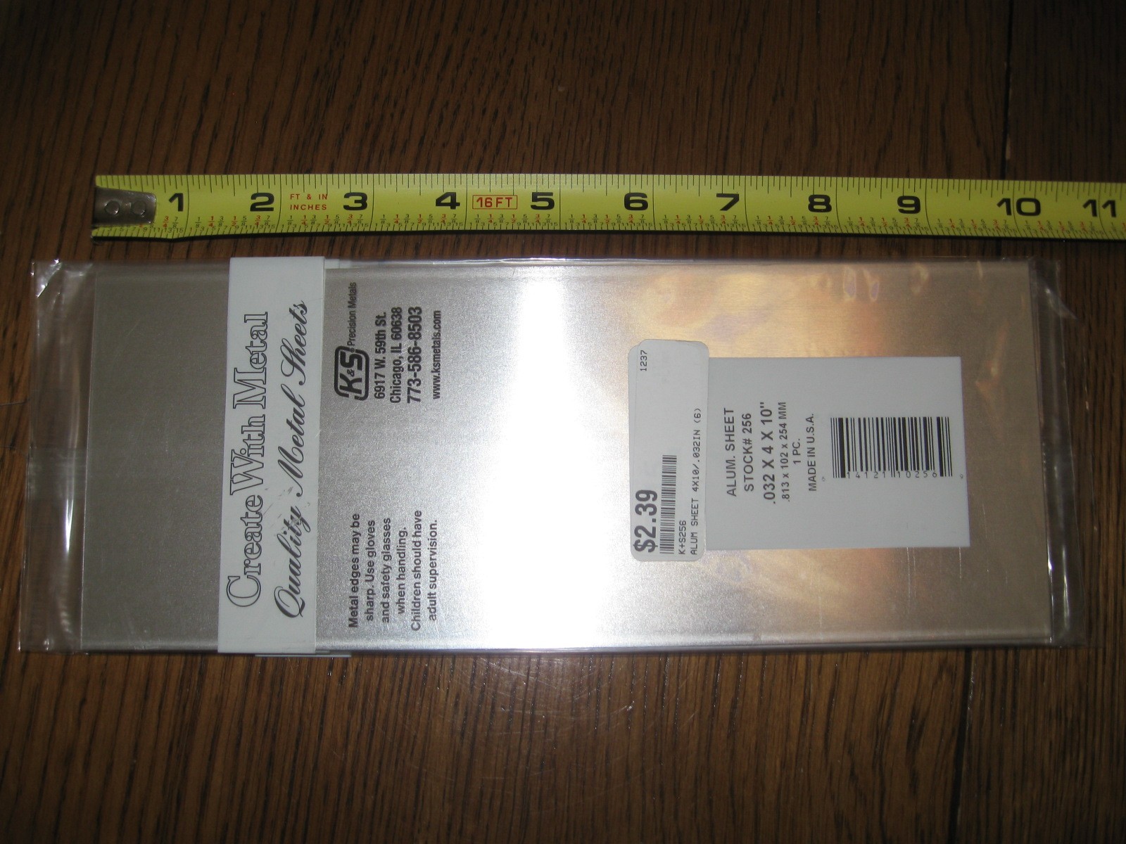 K&S Aluminum Sheet Stock #256 0.032″ x 4″ wide x 10″ long – Lot of 4 sheets