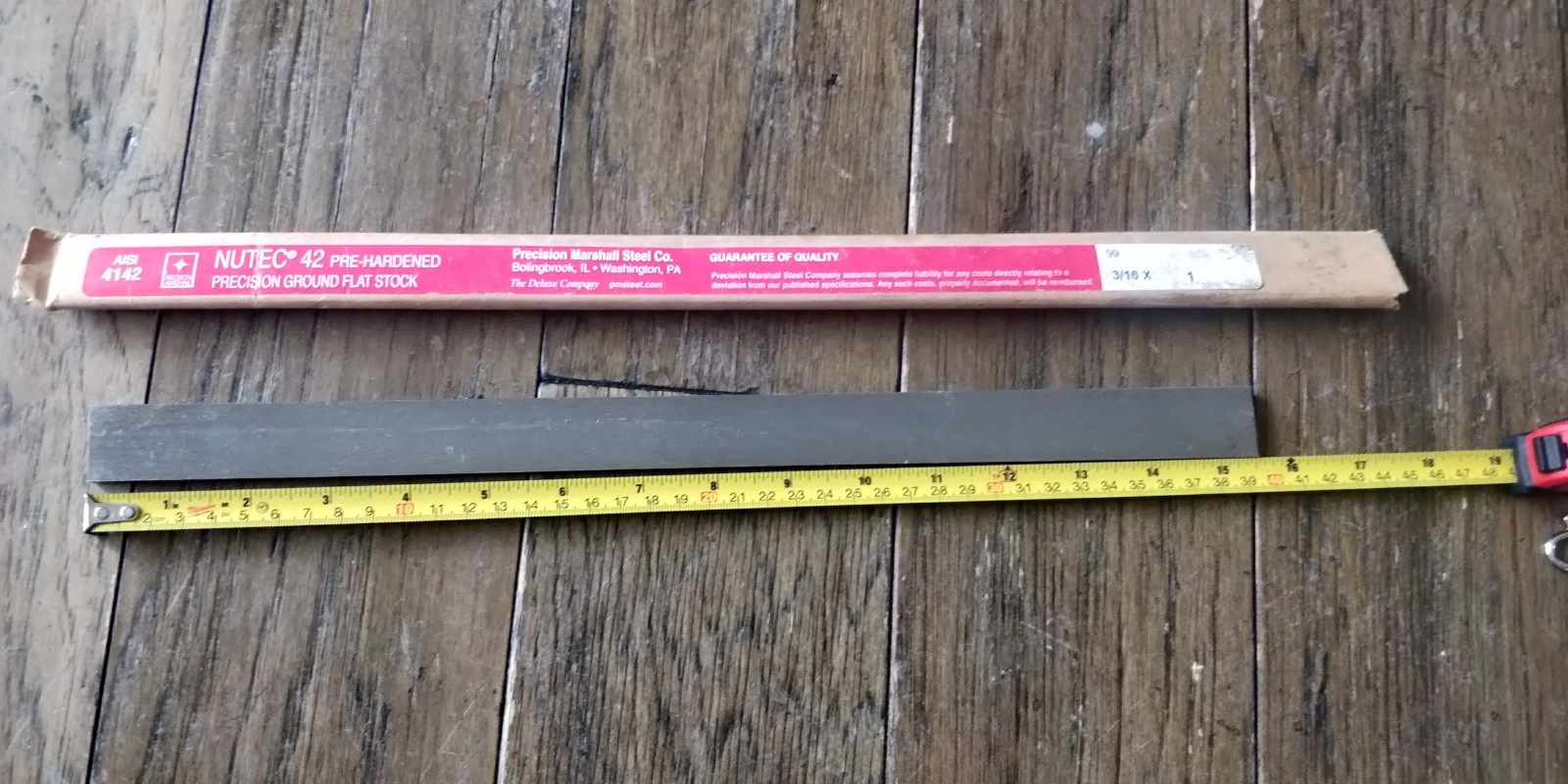 Precision Ground Flat Stock 15″ x 3/16″ x 1″ Precision Marshall NUTEC 42