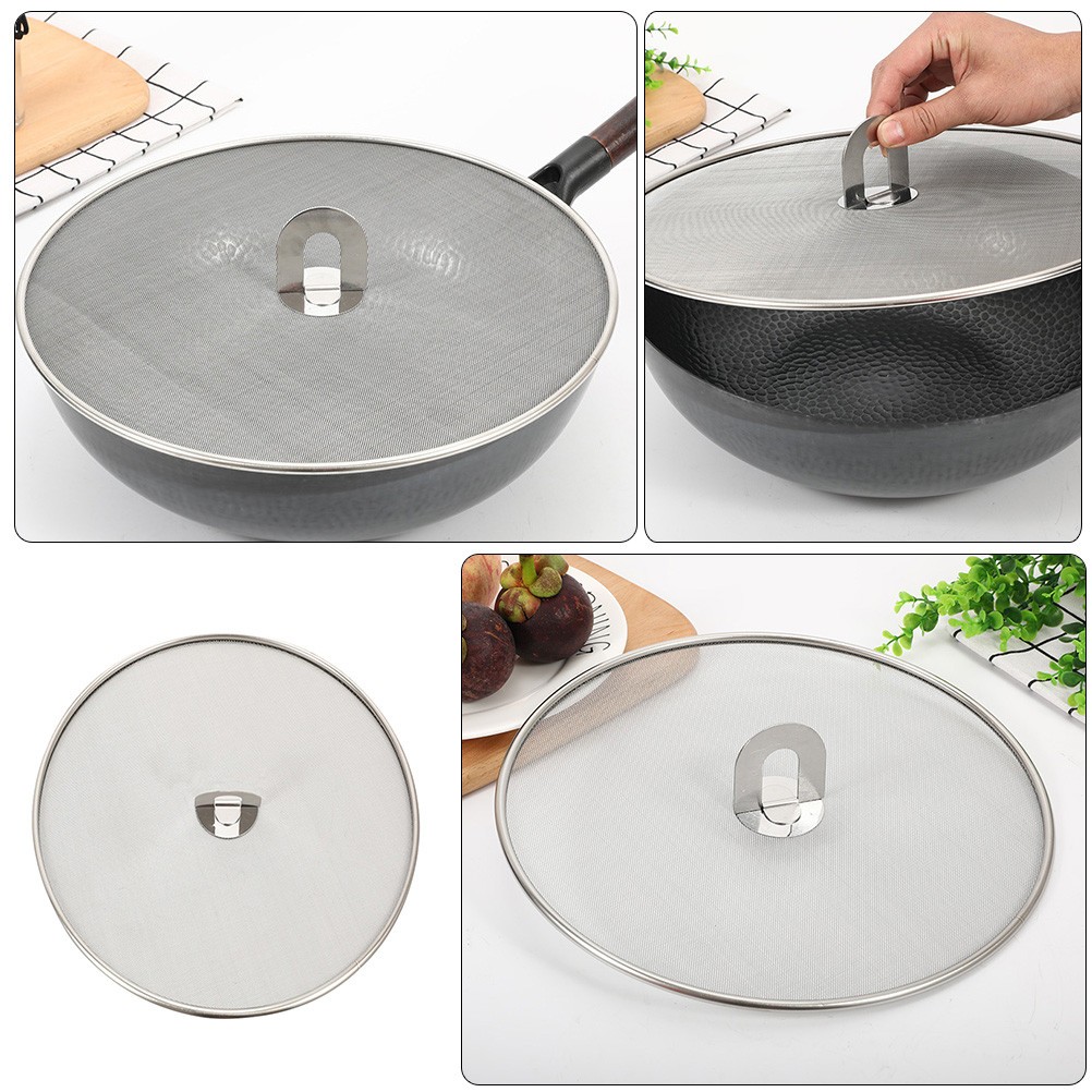 Silver Mesh Stainless Steel Pot Cover Anti Spill Lid Reusable Oil Splatter Guard