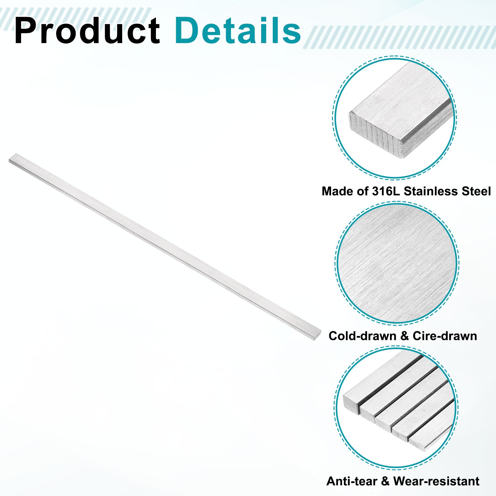 2 Pcs 316L Stainless Steel Flat Bar 5/32″ x 3/8″ x 12″ Trim Strips Sheet
