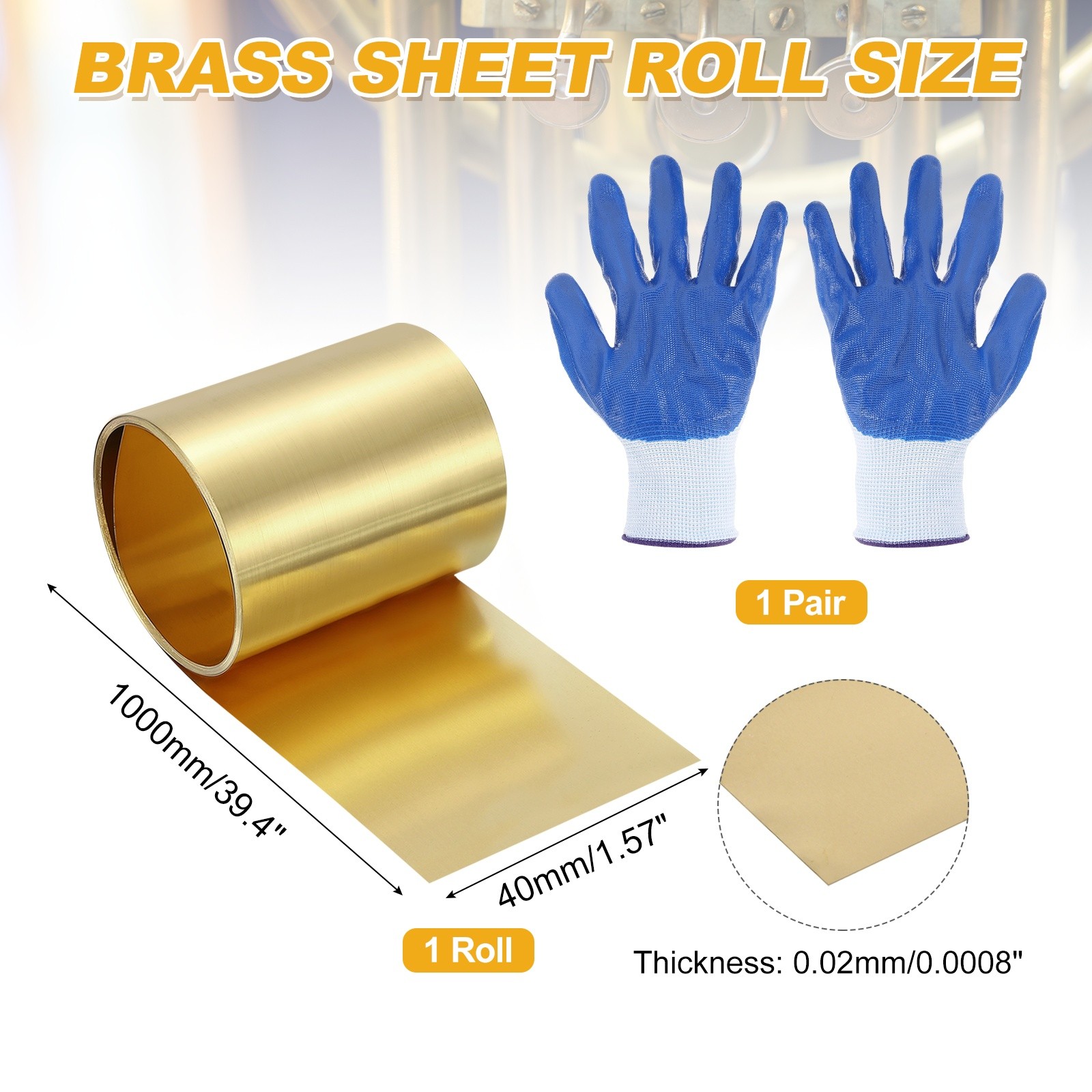 Brass Sheet Roll, 0.0008 x 1.57 x 39.4 Inch H62 Thin Brass Foil Strip Plate Shim