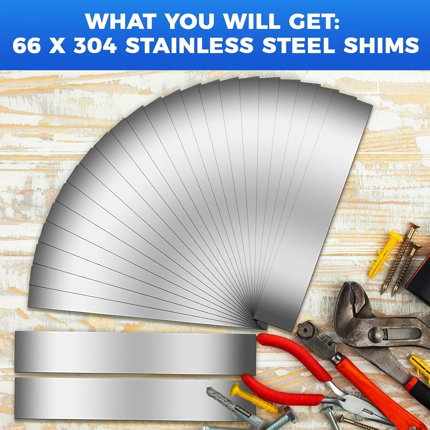 66 Pcs Shim Stock Assortment, 304 Stainless Steel Metal Shims for Leveling, 11 T