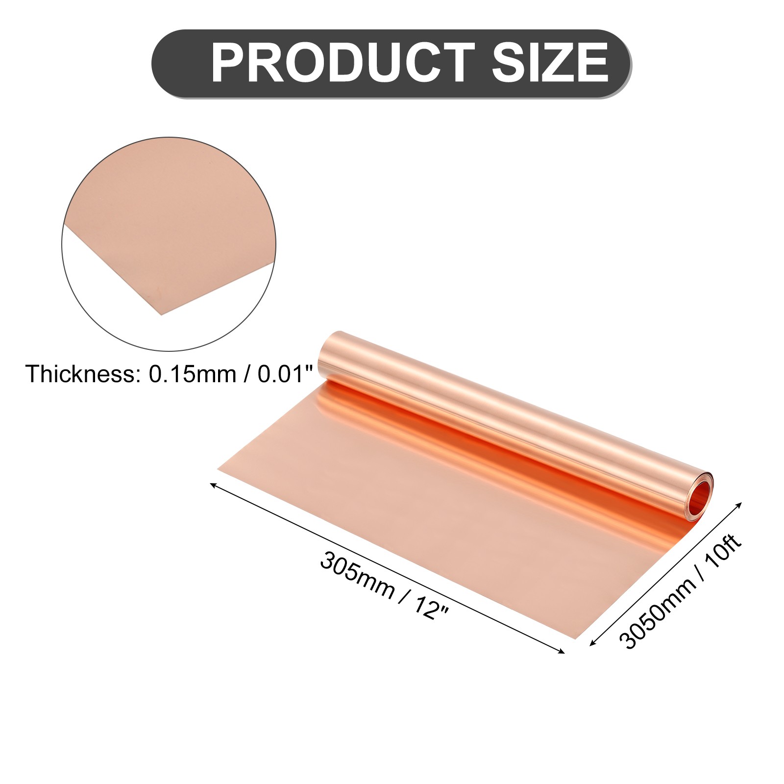Pure Copper Sheet Roll, 0.15mm 19Ga Thick T2 10Ft x 12in Copper Strip for Craft