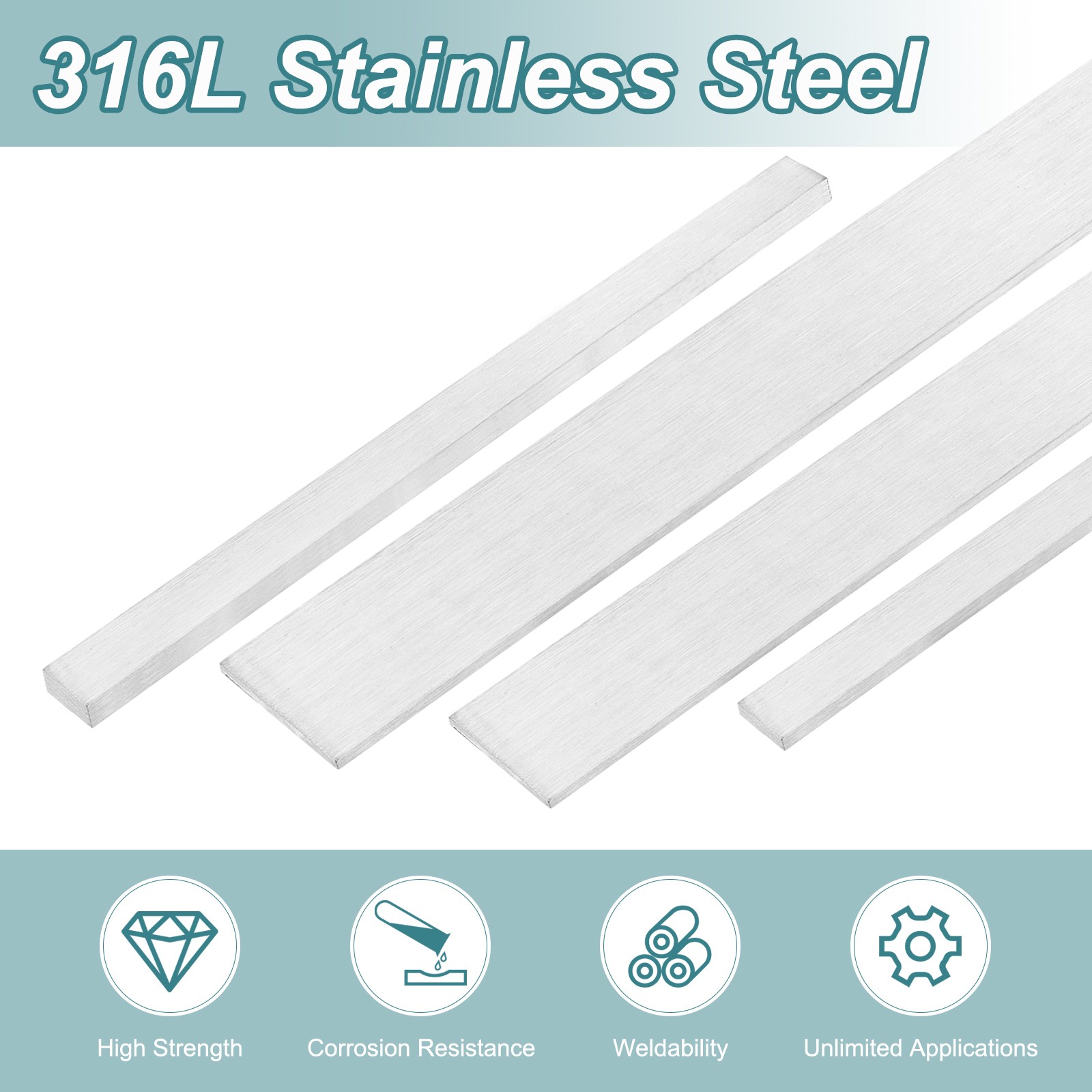 4Pcs 316L Stainless Steel Flat Bar, 5/32″ Thickness 3/8″ Width 8″ Length
