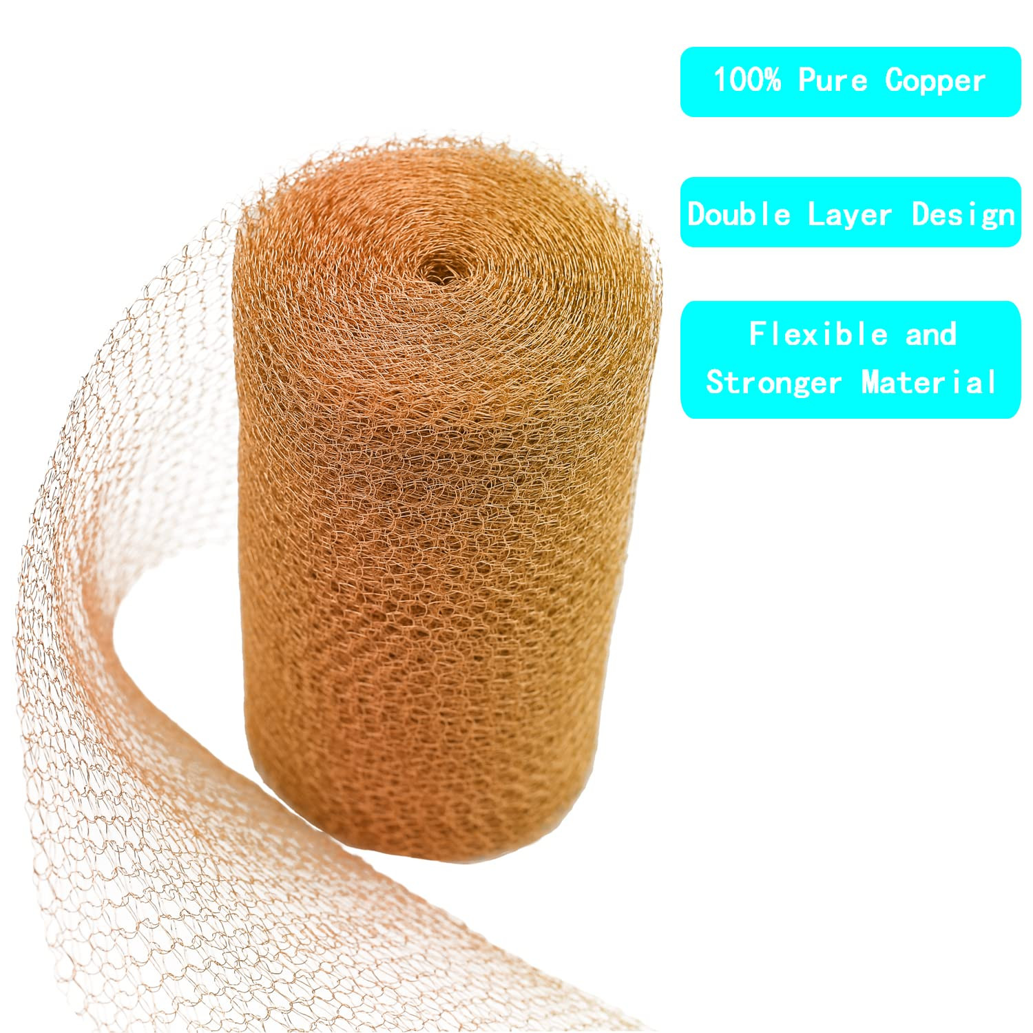 Copper Mesh – 5 Inches x 30 ft, 100% Pure Copper Mesh Roll, Copper Fill Fabric,