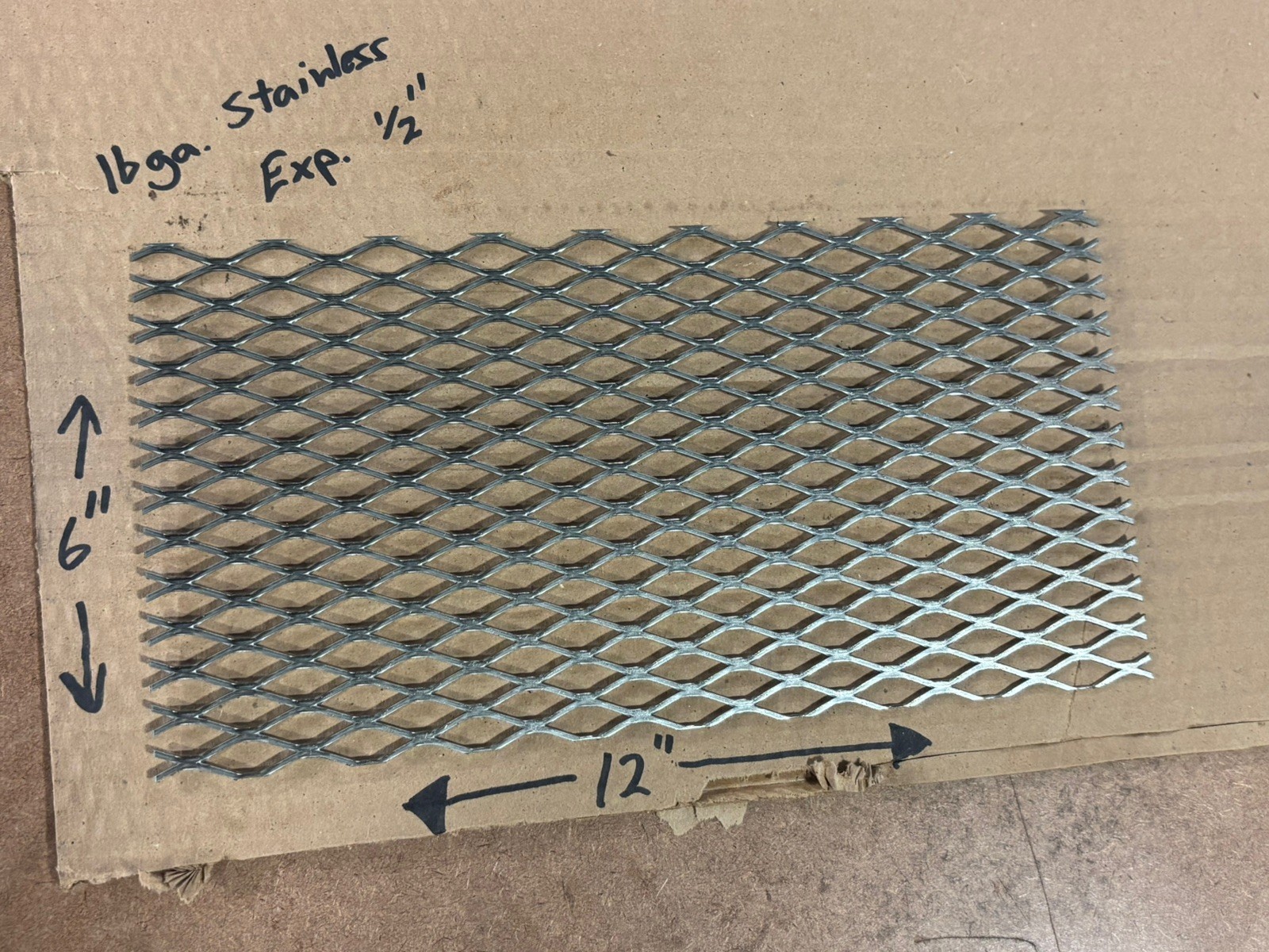 16 Gauge – 1/2” Expanded T-304 Stainless Steel Sheet Metal – 6” x 12” – NEW