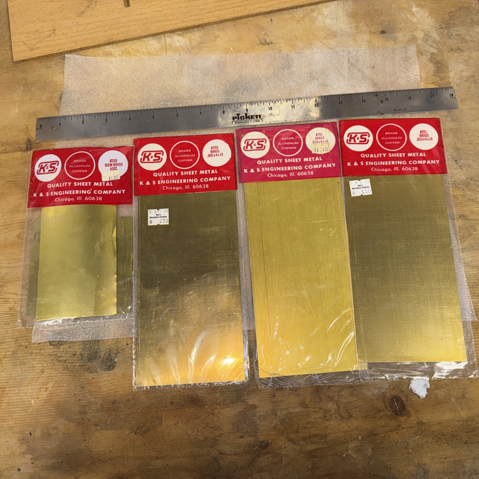 (4) Packs K&S Engineering Brass Sheet Metal Various Thicknesses/sizes Unopened
