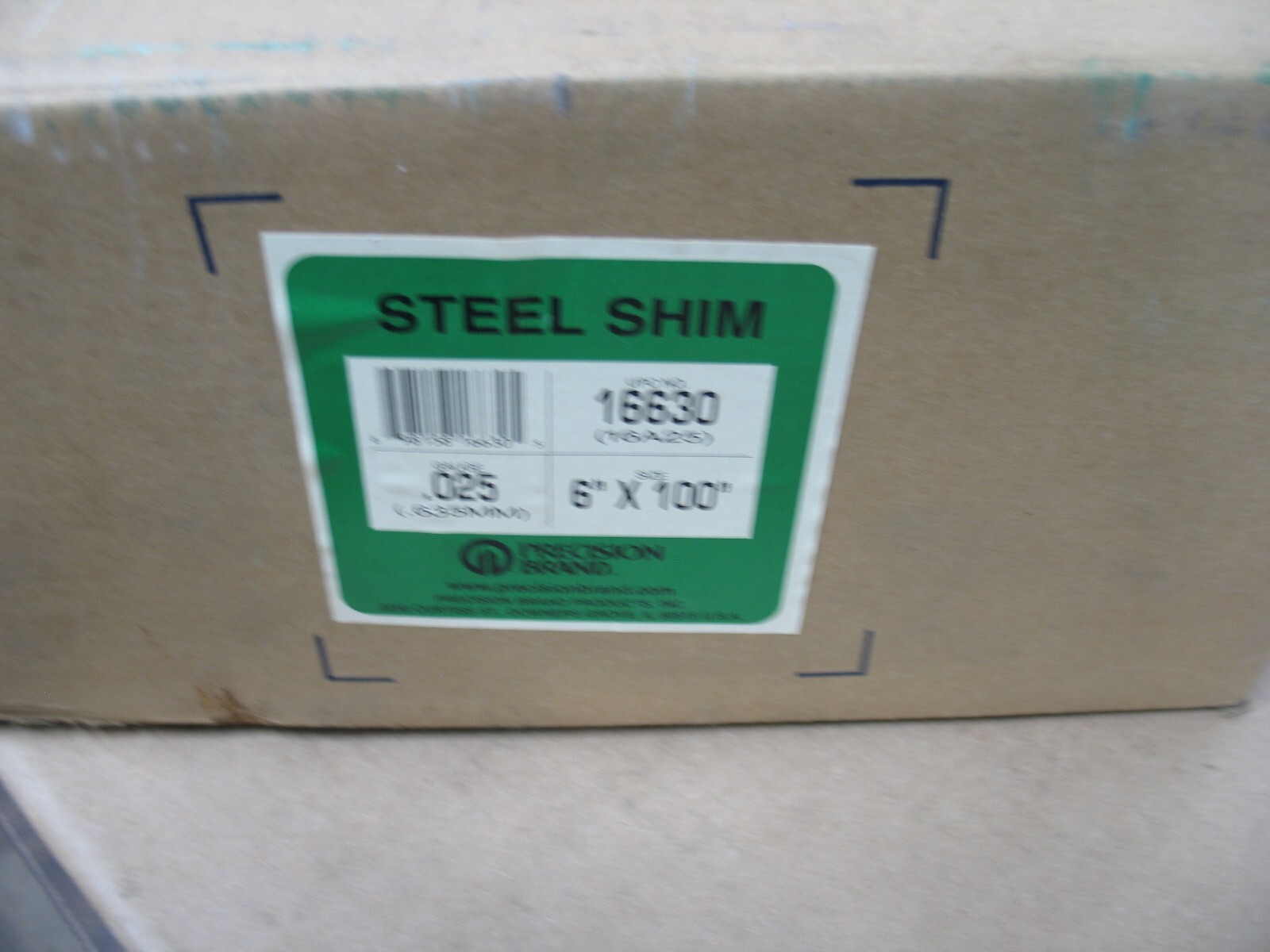 NIB PRECISION BRAND 16A25 .025″ X 6″ X 100″ 1008/10 STEEL SHIM STOCK P9144