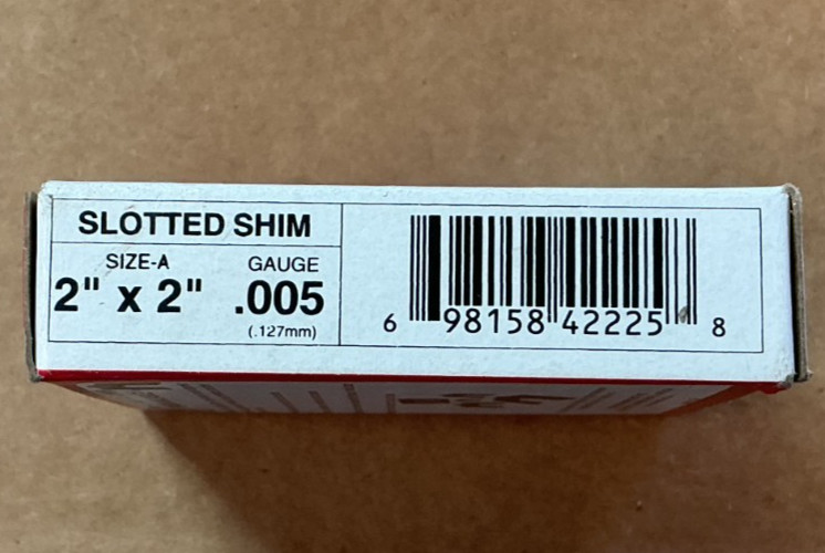 Precision Brand 42225 Stainless Slotted Shims 2 x 2 .005 5/8 Slot 20 Pack
