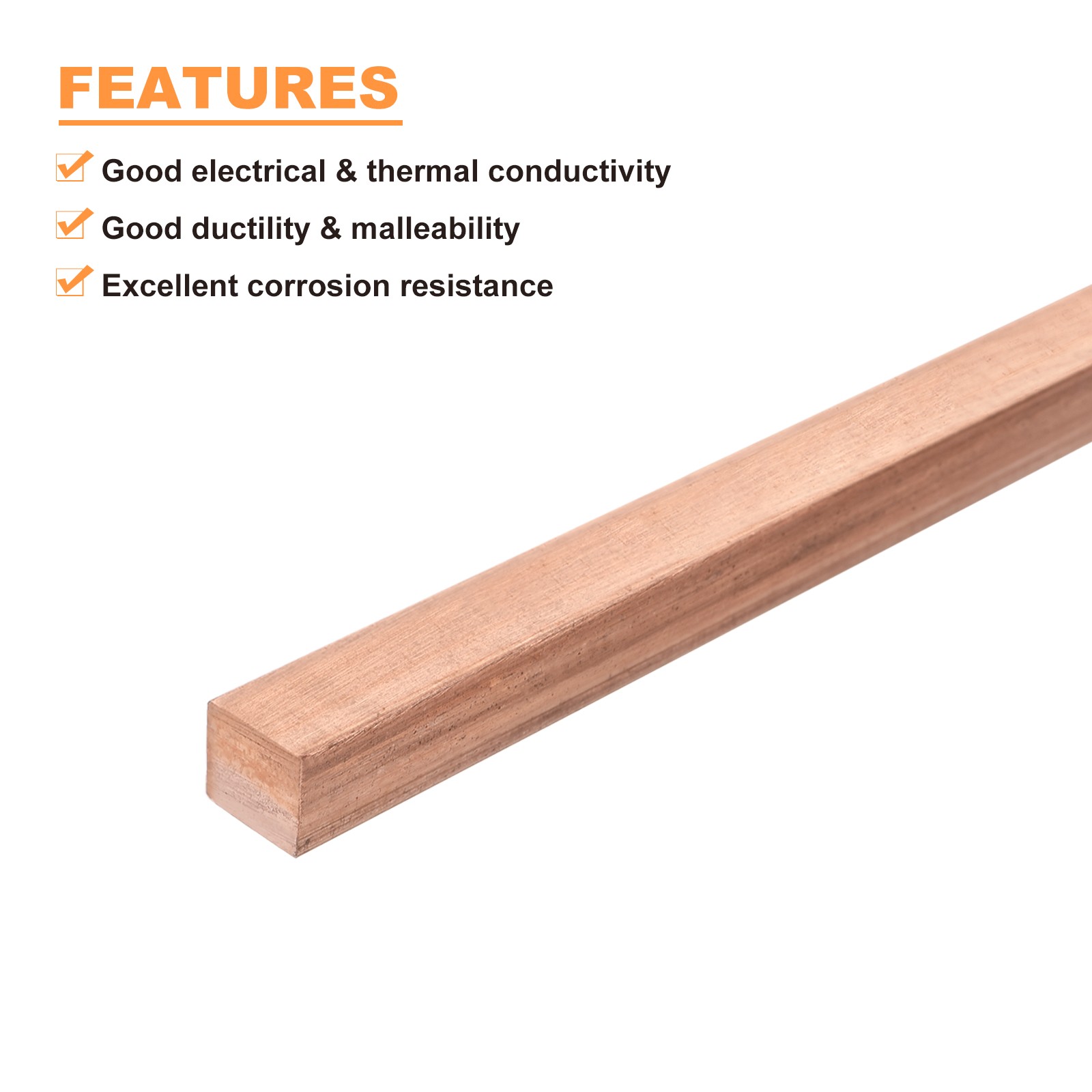 Copper Flat Bar 1/4″ Thickness x 1/4″ Width x 10″ Length Copper Bar Stock