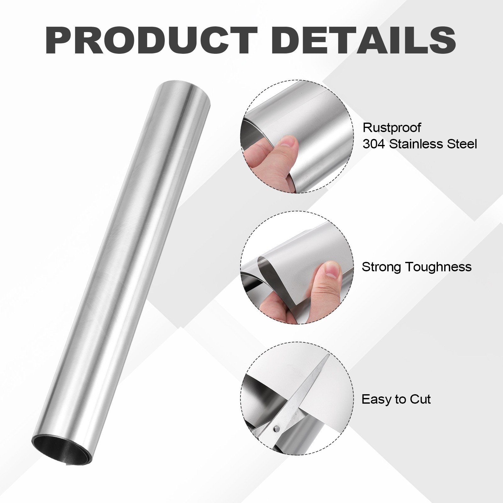 304 Stainless Steel Foil Roll 0.06mm x 200mm x 1m Metal Strip Sheet Silver Tone