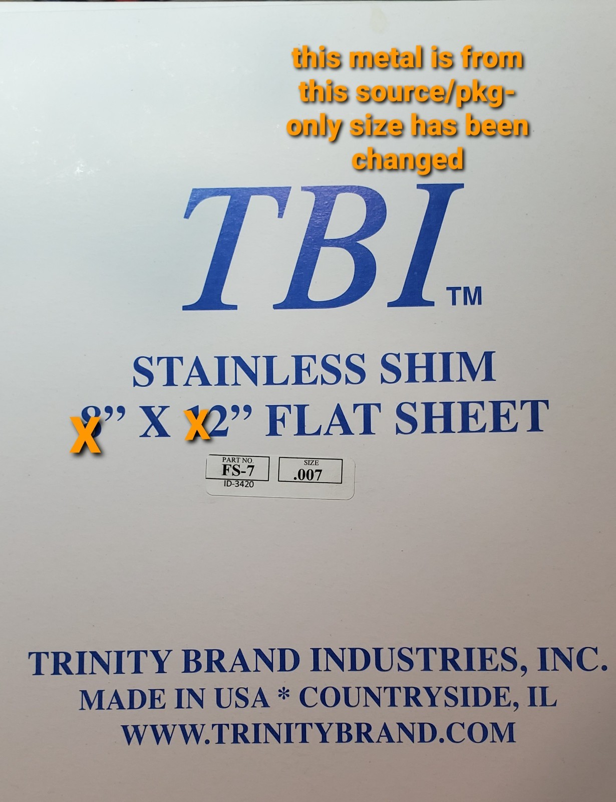 0.007″ Stainless Steel shim Flat Sheet ~3.9″ x ~5.9″ with metal Certs