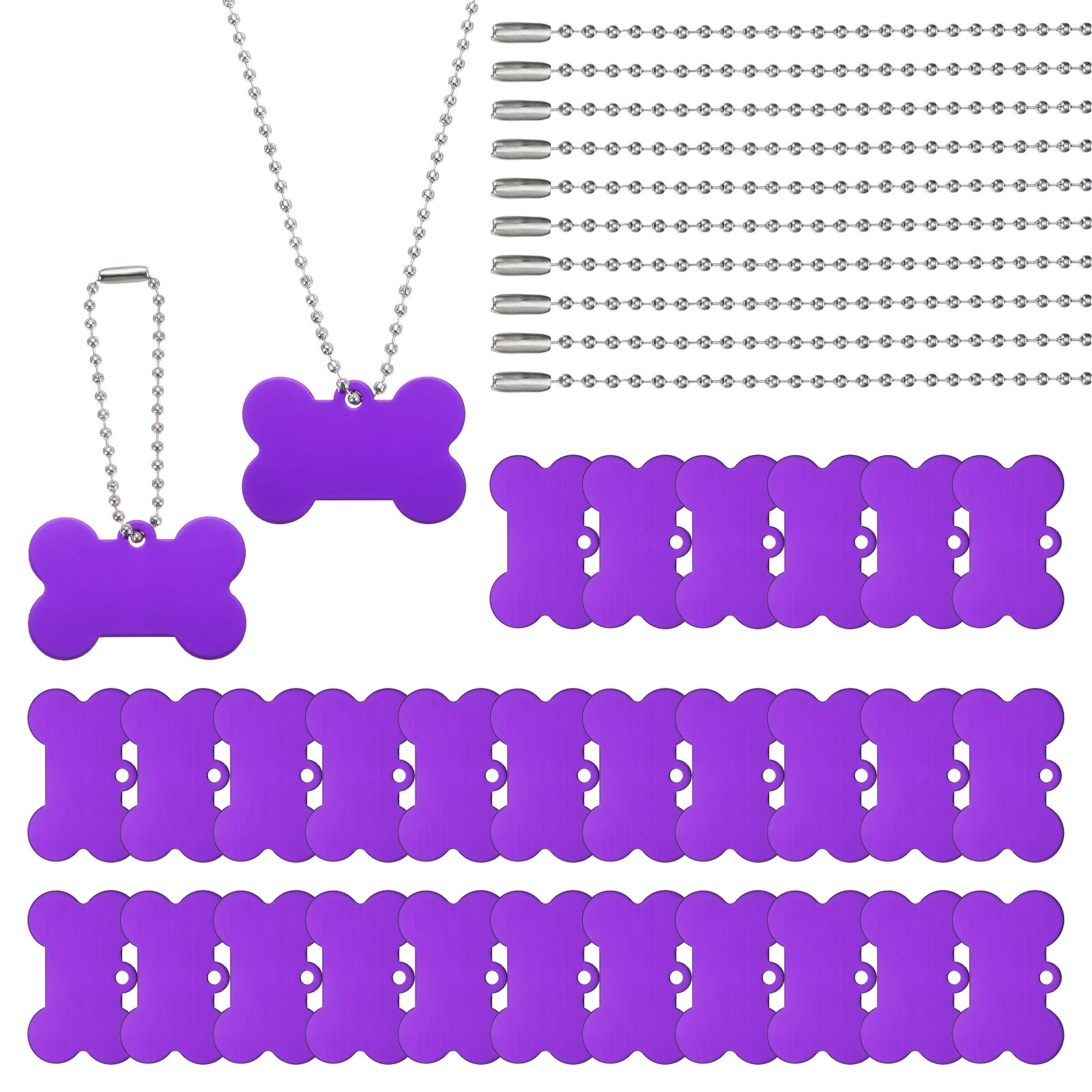 30Pcs Blank Tag Metal Stamping Tags, Bone Shape Engraved Tag, Purple