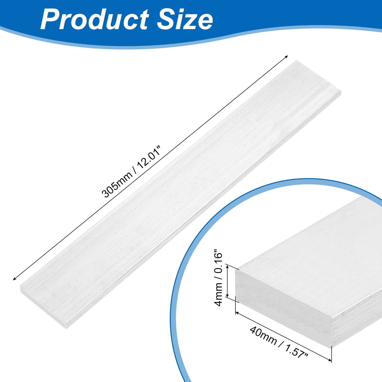 Square 6063 Aluminum Flat Bar, 5/32″ Thickness 1-9/16″ Width 12″ Length