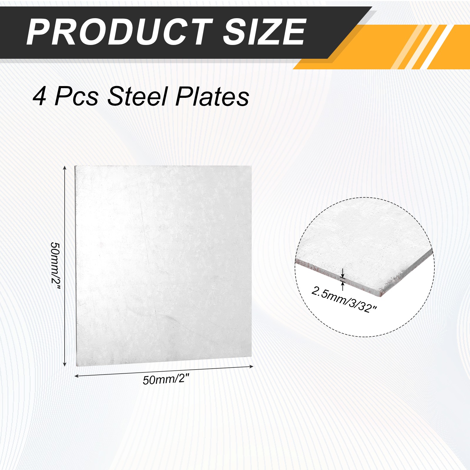 4Pcs 3/32″ Hot Rolled Steel Sheets 2″ x 2″ Steel Plate Base Silver)