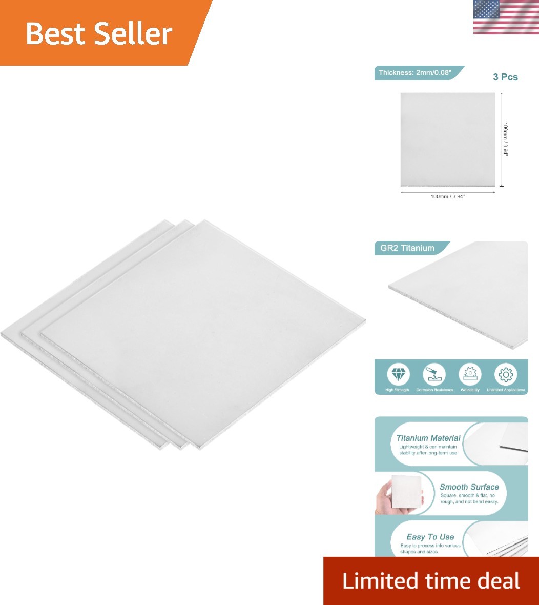 Lightweight GR2 Titanium Plates – 3 Pack of 100x100x2mm Sheets for Various Uses
