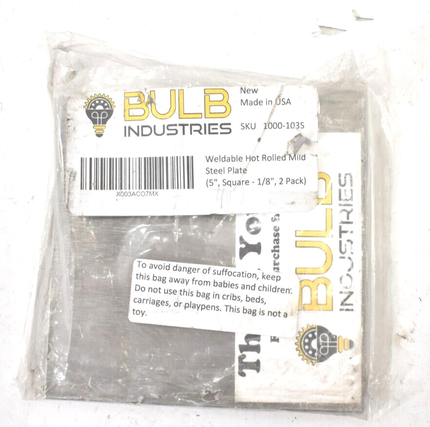 Bulb Industries Weldable Hot Rolled Mild Steel Plates 2 Pack 5″ Square x 1/8″