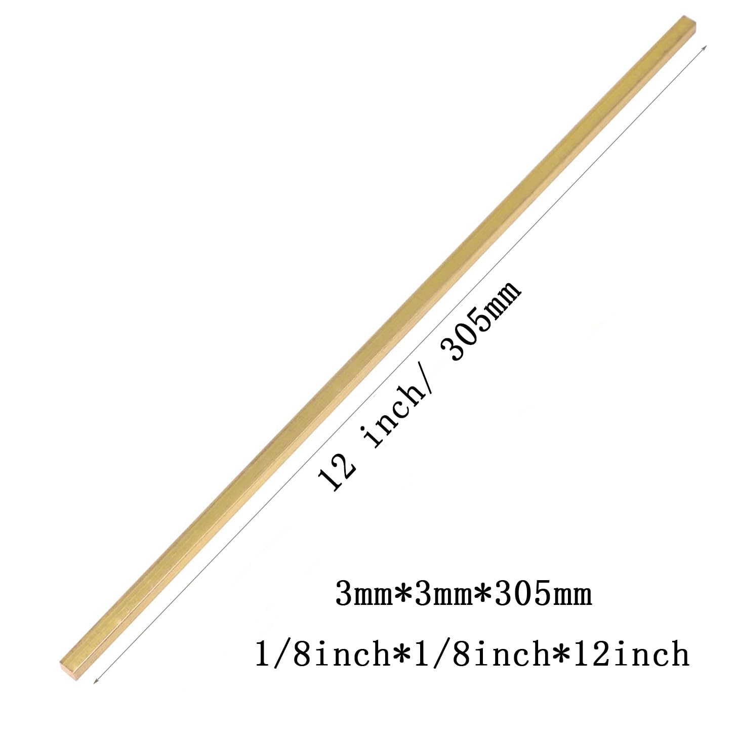 10 PCS C360 Brass Square Bar 1/8×1/8×12 Inch Solid 0.118 Inch Flat Mill Stock