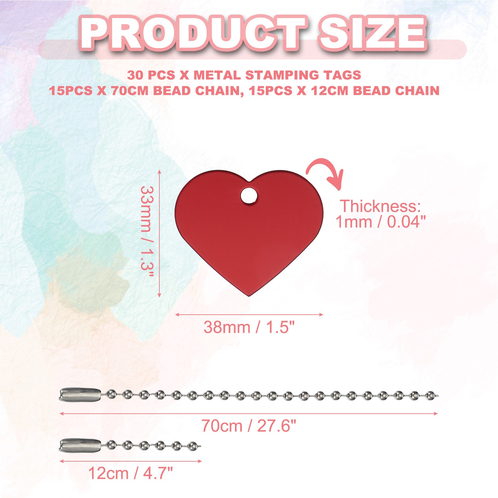 30Pcs Blank Tag Metal Stamping Tags, Heart Shape Engraved Tag, Red