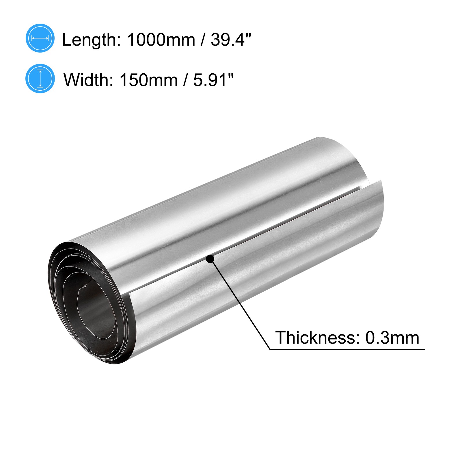 304 Stainless Steel Foil Roll 0.3mm x 150mm x 1M Polished Finish Plate