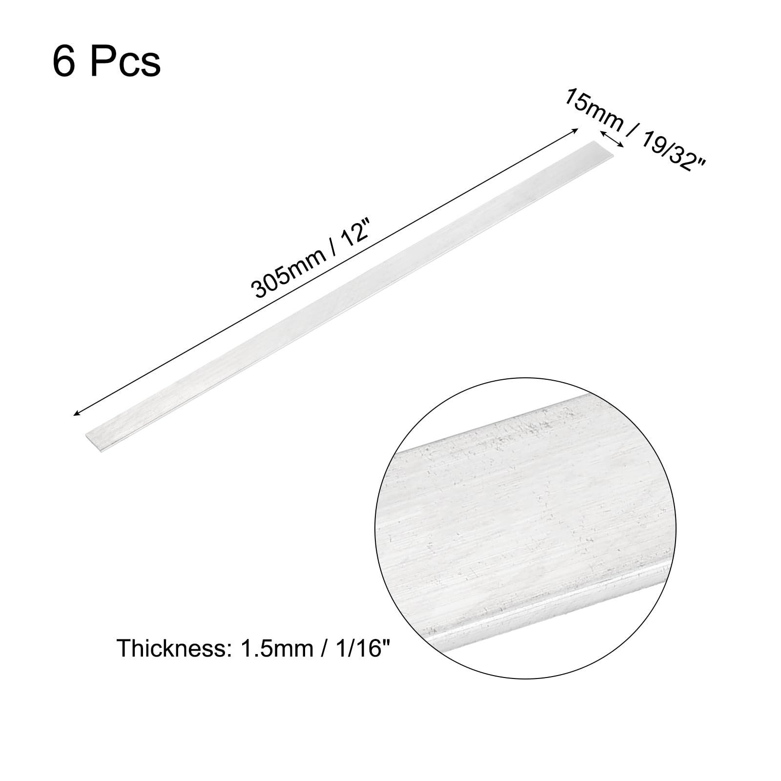 6 Pcs Square Aluminum Flat Bar, 1/16″ 1.5mm Thick x 19/32″ 15mm Width x 12″ 3…