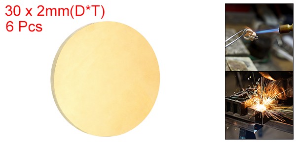 6 Pcs 0.08″/2mm Thick 1.2″/30mm Dia Brass Round Plate H65 Brass Round Sheet