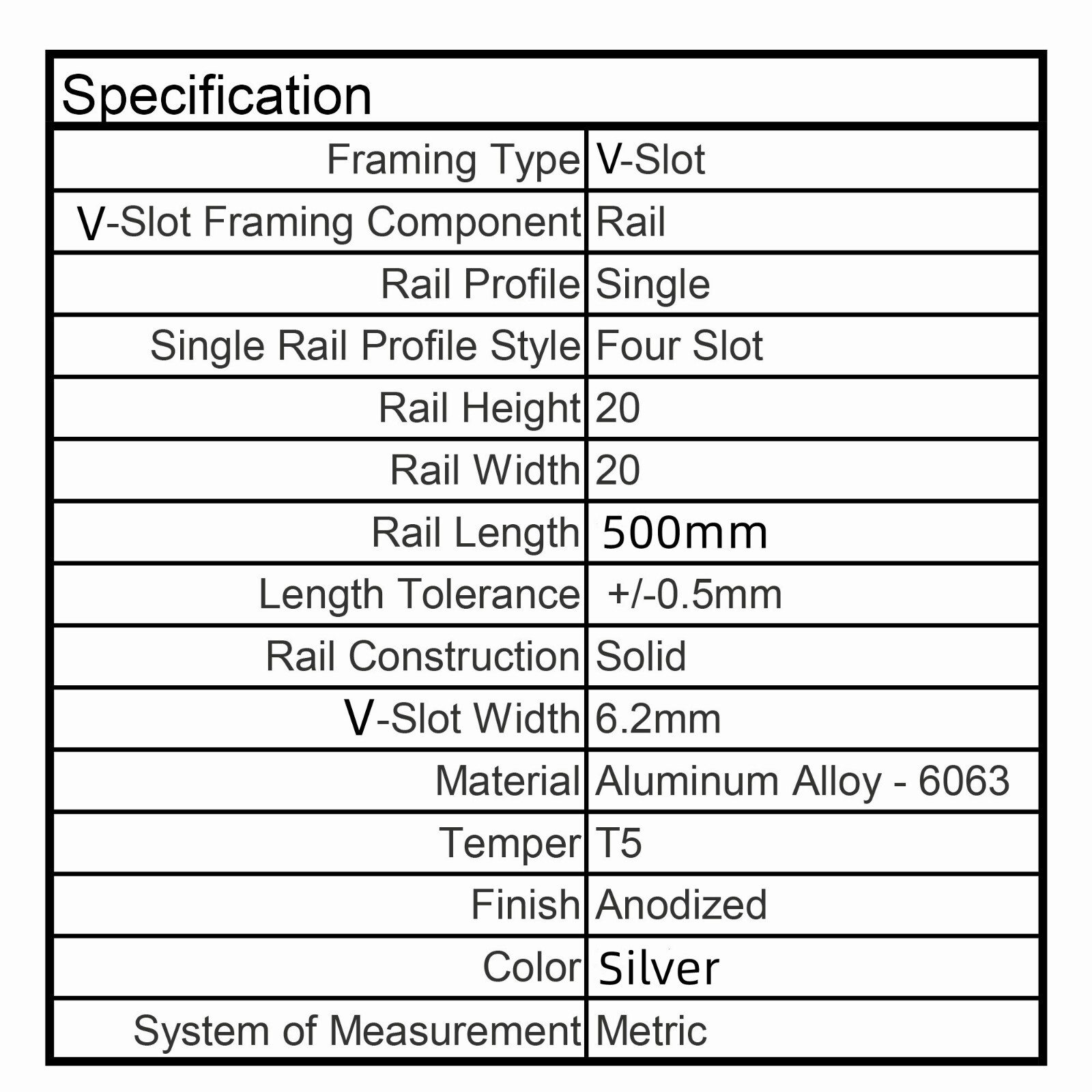 4Pcs 500mm 19.69″ 2020 V Type Slot Aluminum Profile European Standard 20mmx20mm