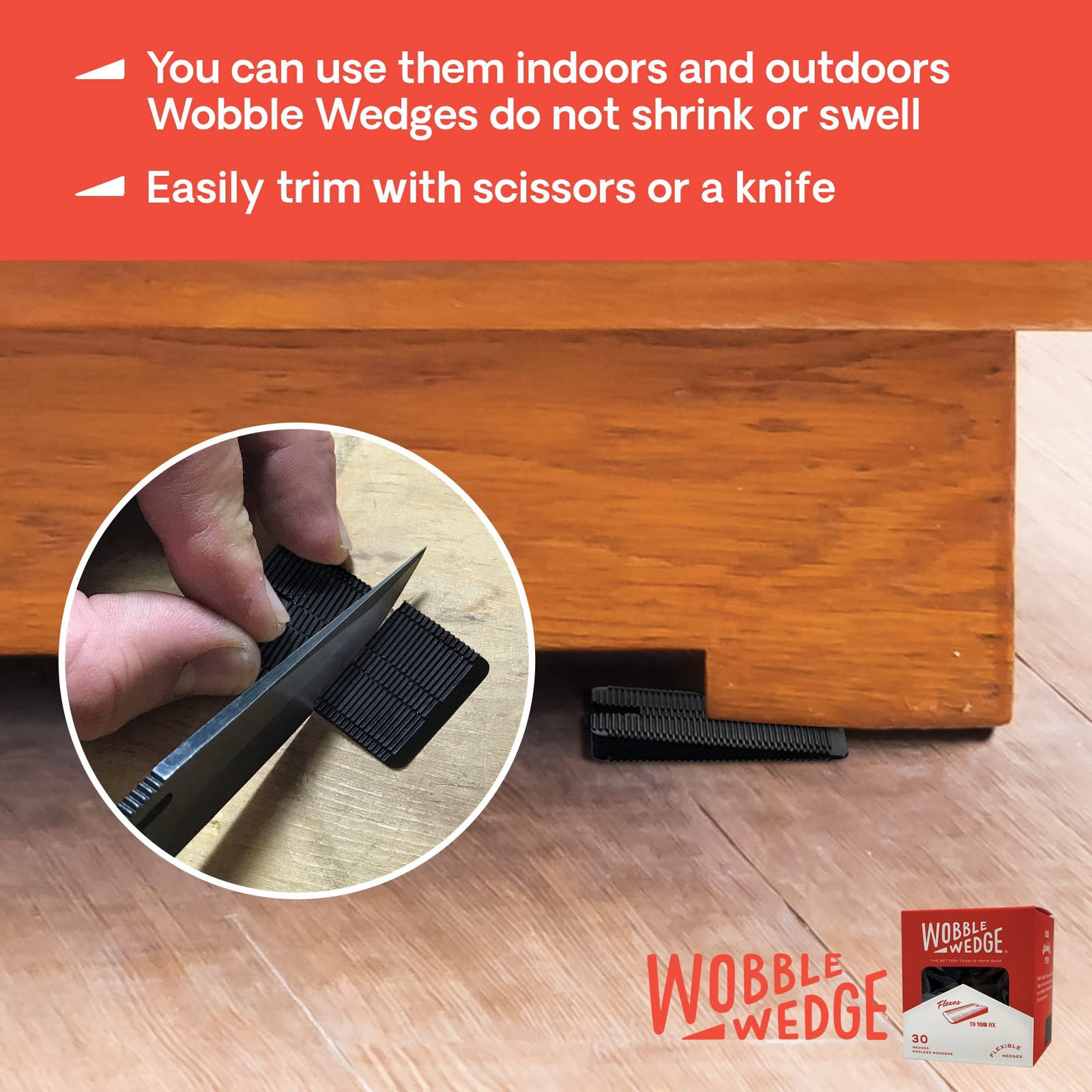 Wobble Wedges Flexible Plastic Shims 30 Pack Black for Leveling and Furniture