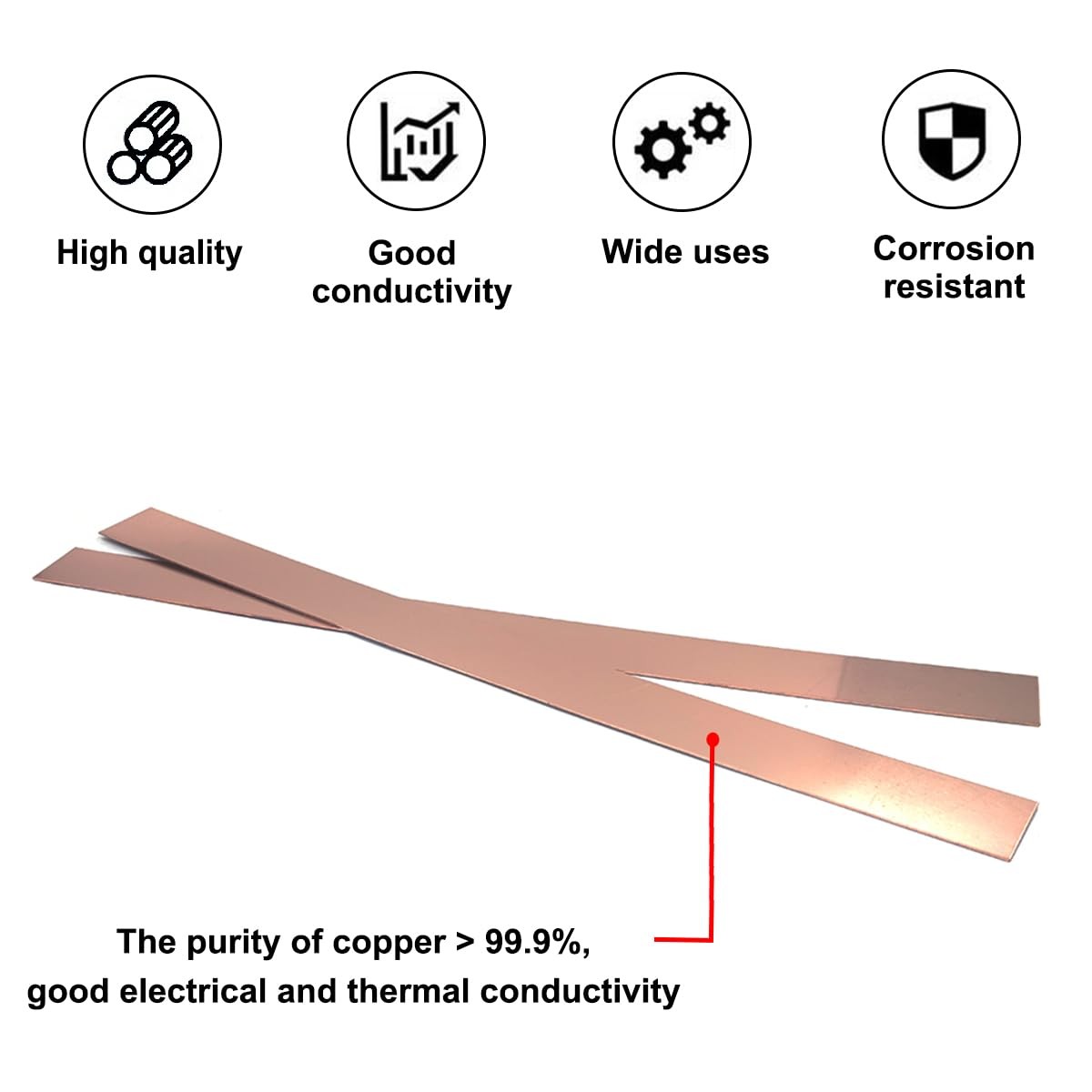5PCS C110 Copper Flat Bar, 0.02 Thickness x 1.0 Width x 15.7 Length Copper Fl…