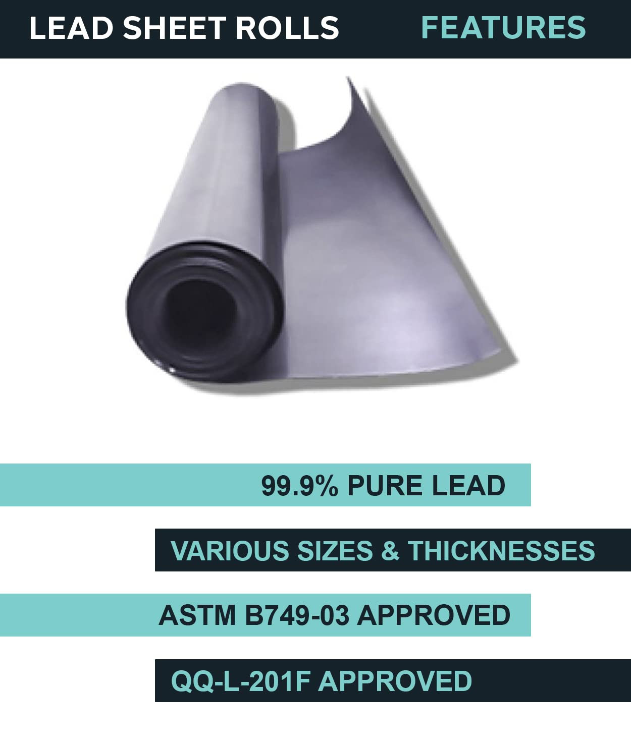 Sheet Lead, Lead Sheeting, Sheet Lead Rolls (1/16″ X 12″ X 48″)