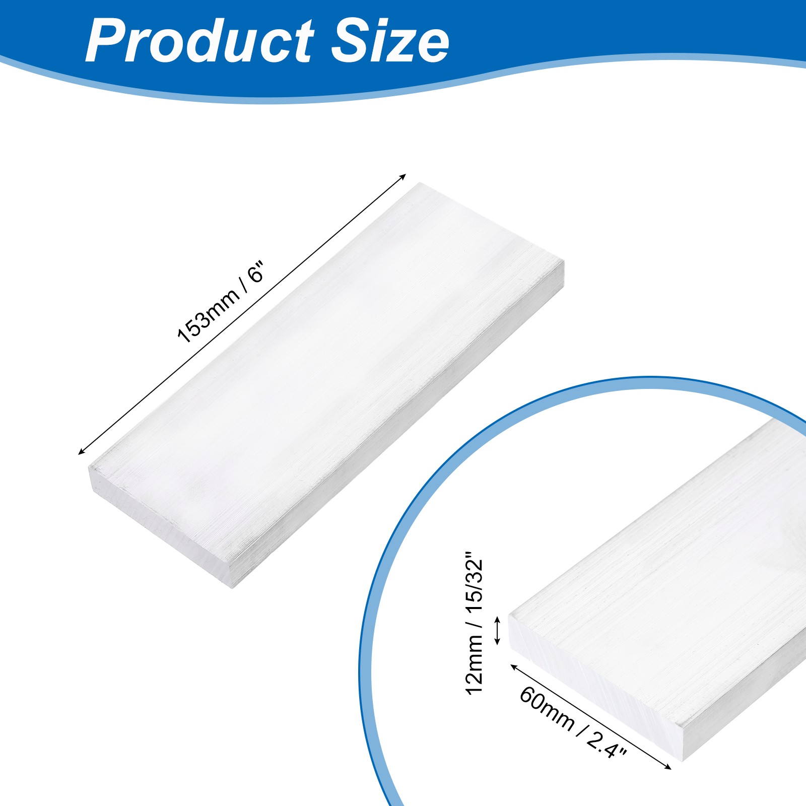 Square Aluminum Flat Bar 15/32″ Thickness 2-3/8″ Width 6″ l with Glove