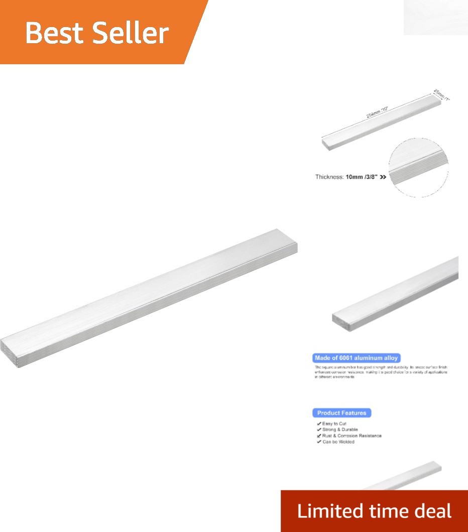 Lightweight and Corrosion-Resistant 6061 Aluminum Square Bar, 3/8″ x 1″ x 10″
