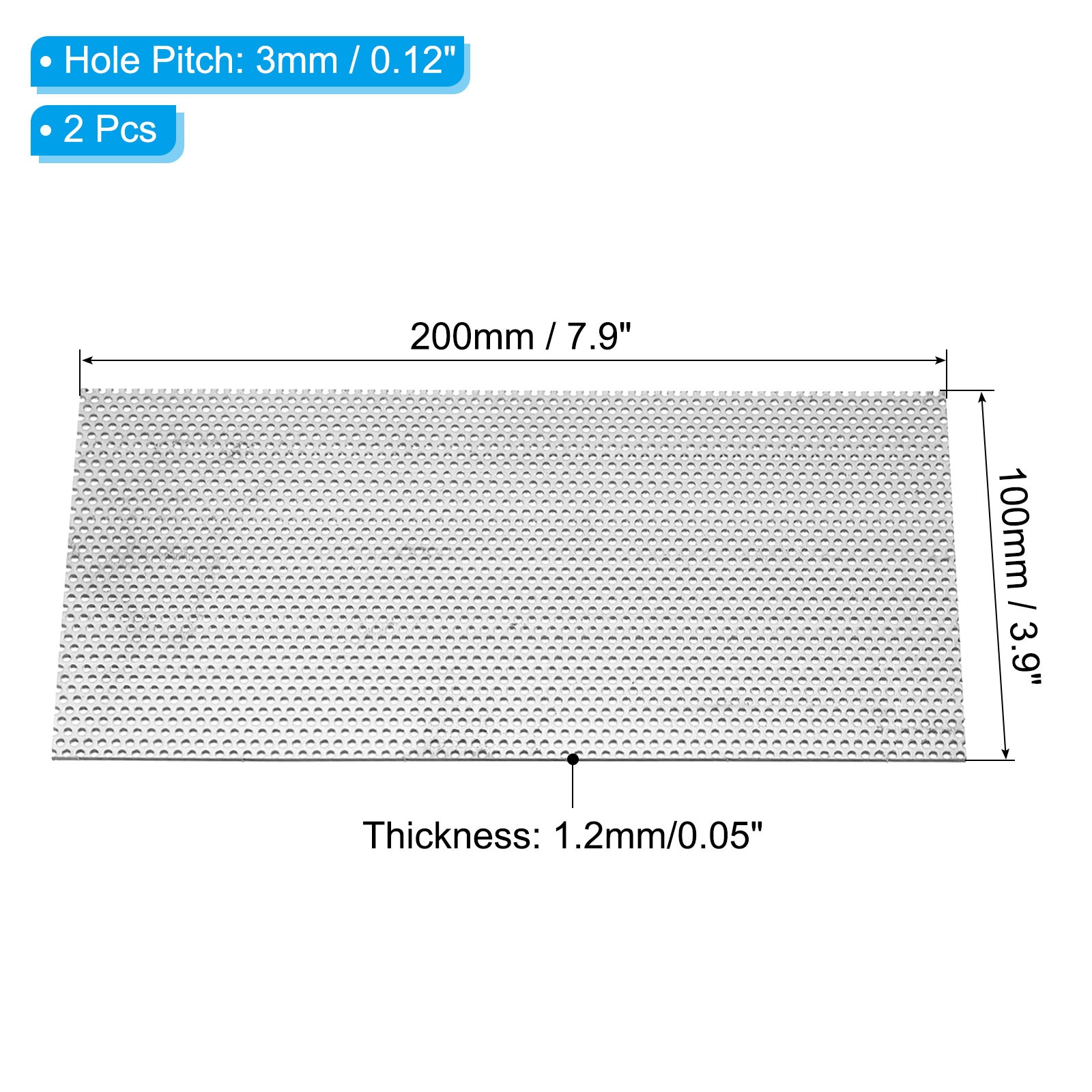 7.9″ L x 3.9″ W Perforated Metal Sheets, 2pcs 16Ga 0.06″Hole 304 Stainless Steel
