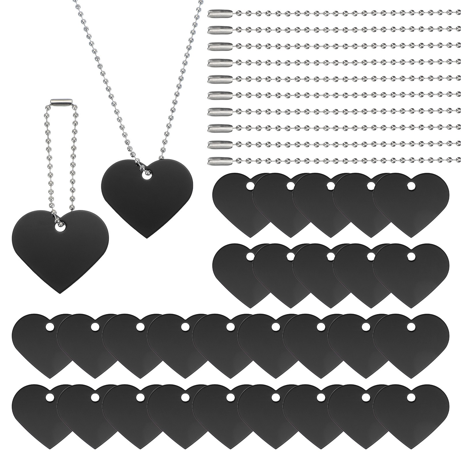 30Pcs Blank Tag Metal Stamping Tags, Heart Shape Engraved Tag, Black