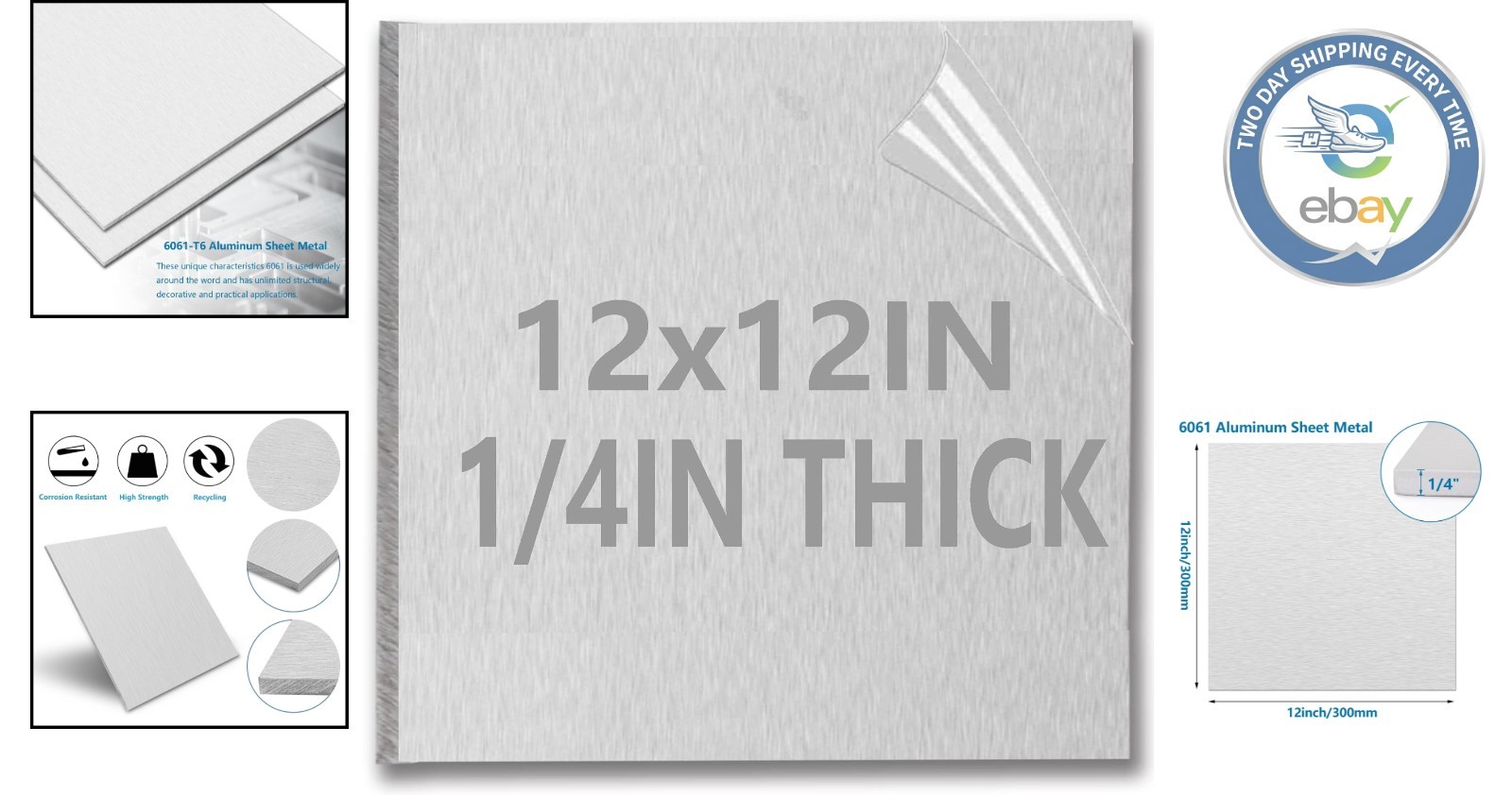 Durable 1/4 Inch 6061 Aluminum Sheets with Protective Film – All-Purpose 12×12